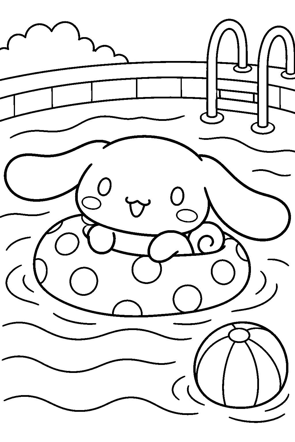 cinnamoroll floating in a swim ring at the pool line art