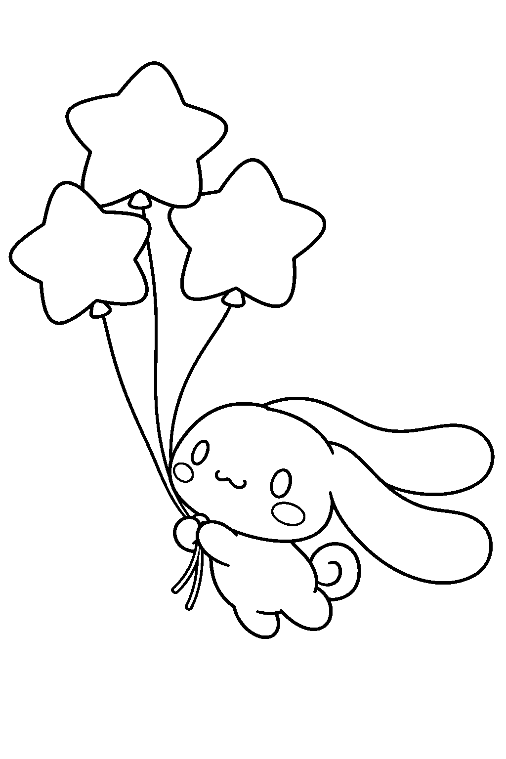 cinnamoroll floating with star shaped balloons line art