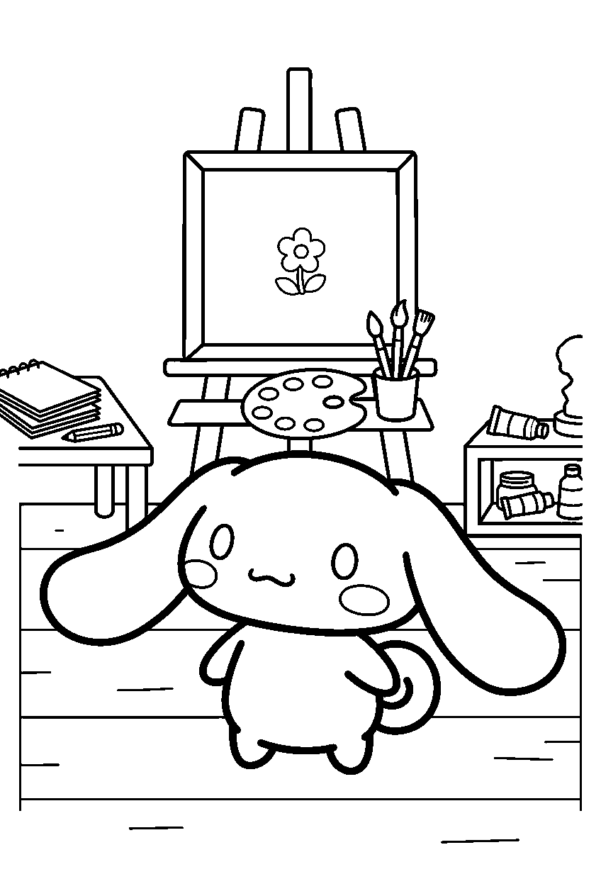 cinnamoroll looking around in art studio line art