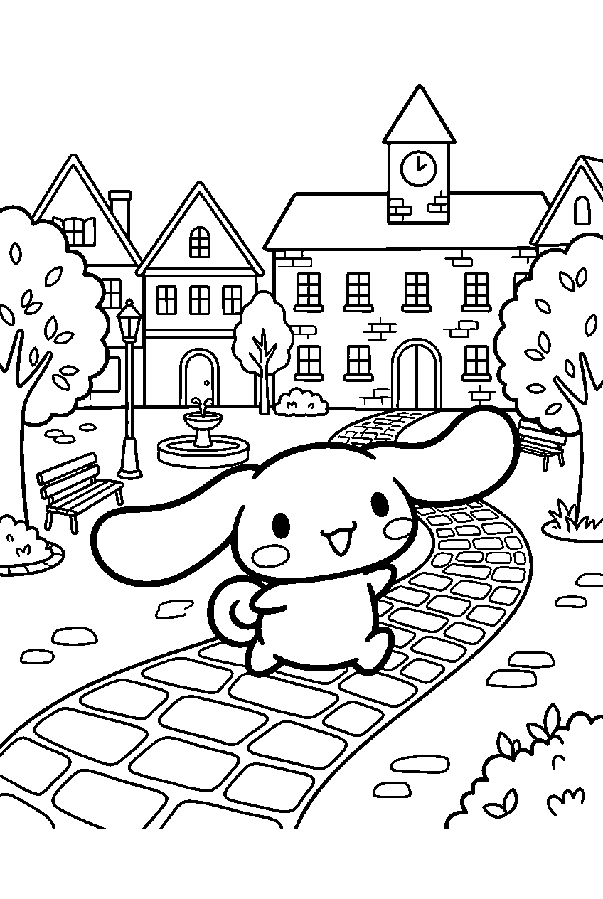 cinnamoroll running in town square line art