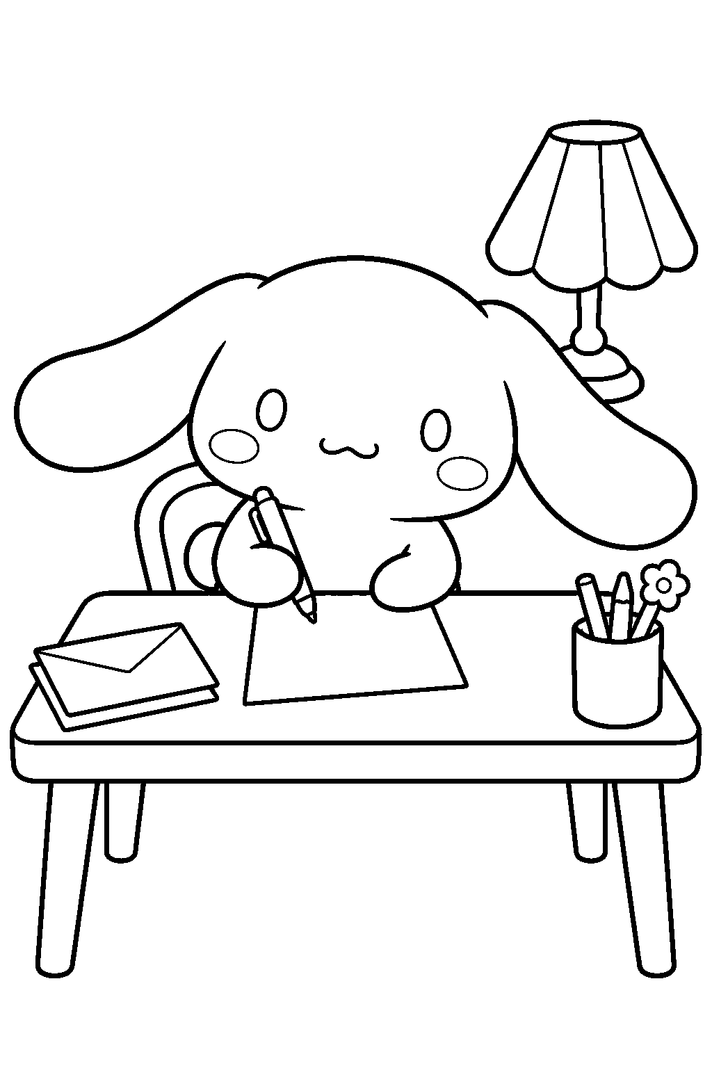 cinnamoroll writing a thank you letter at a desk line art