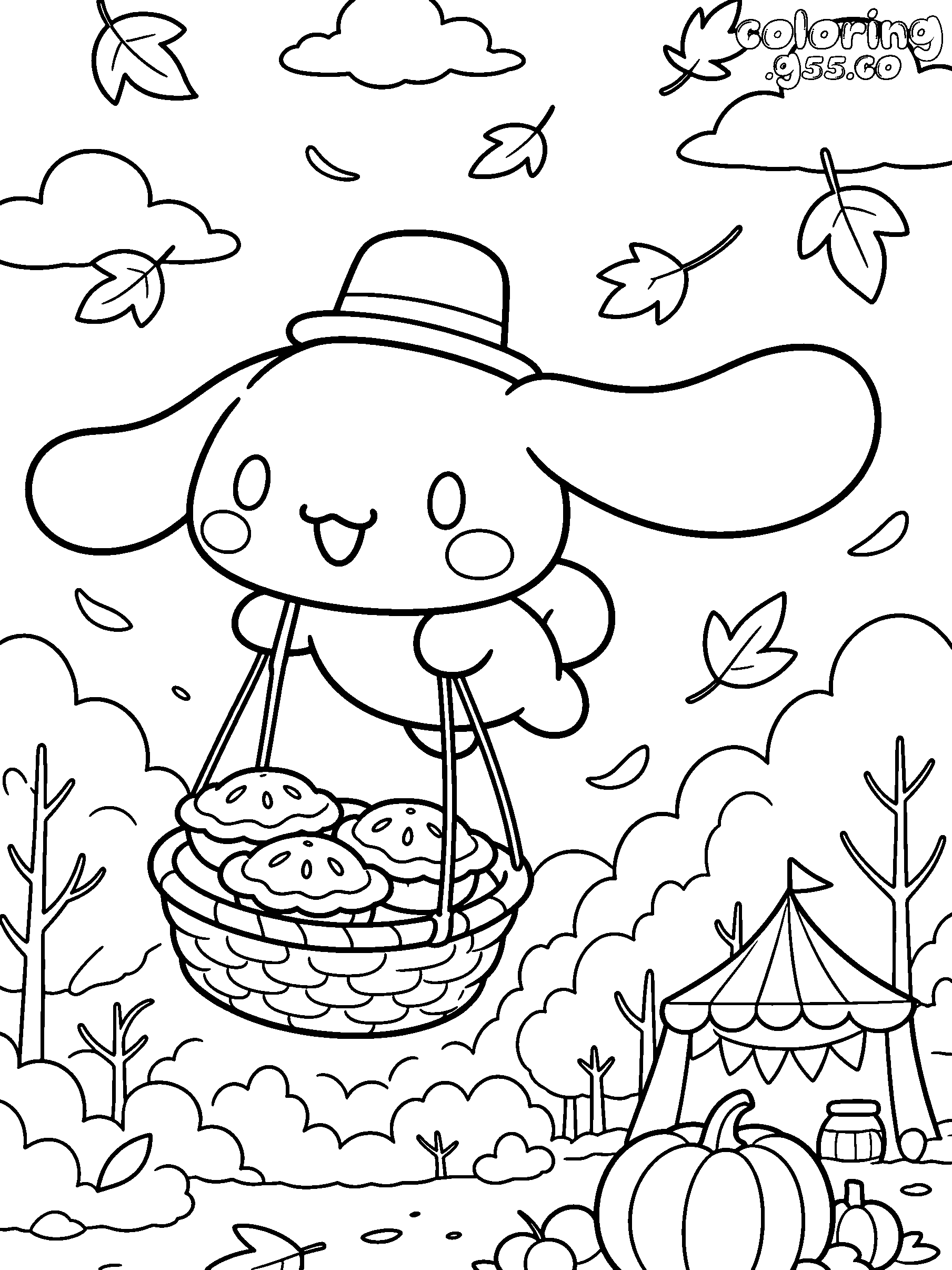 cute cinnamoroll autumn flying line art