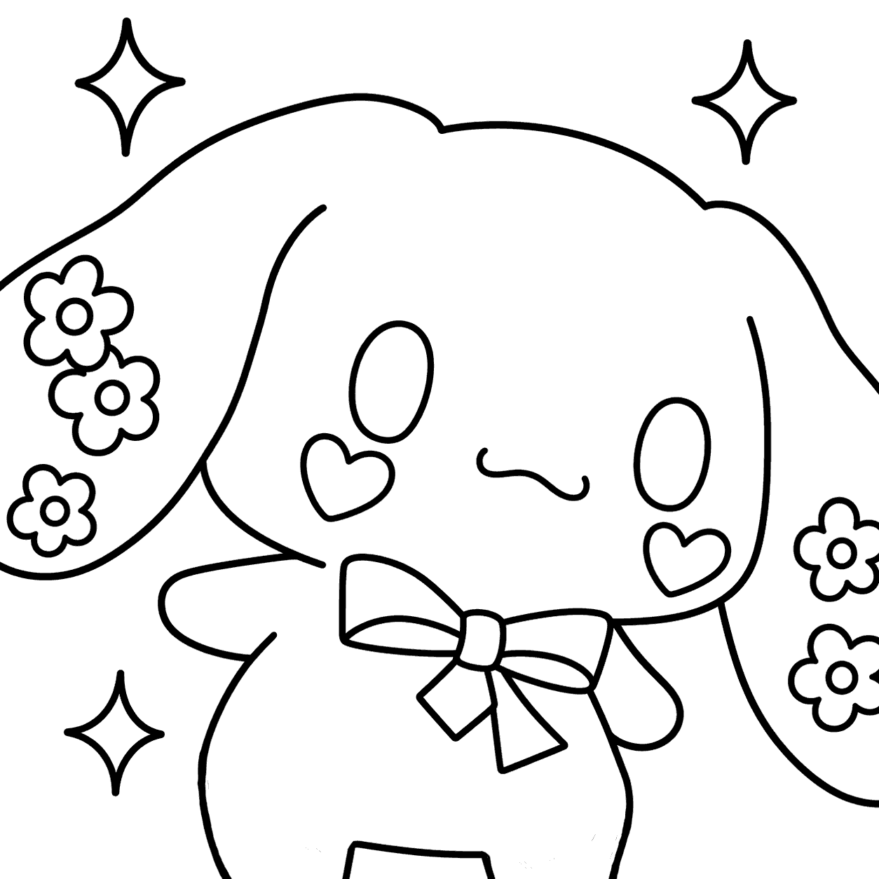 hello kitty friends cinnamoroll bow and hearts line art for kids