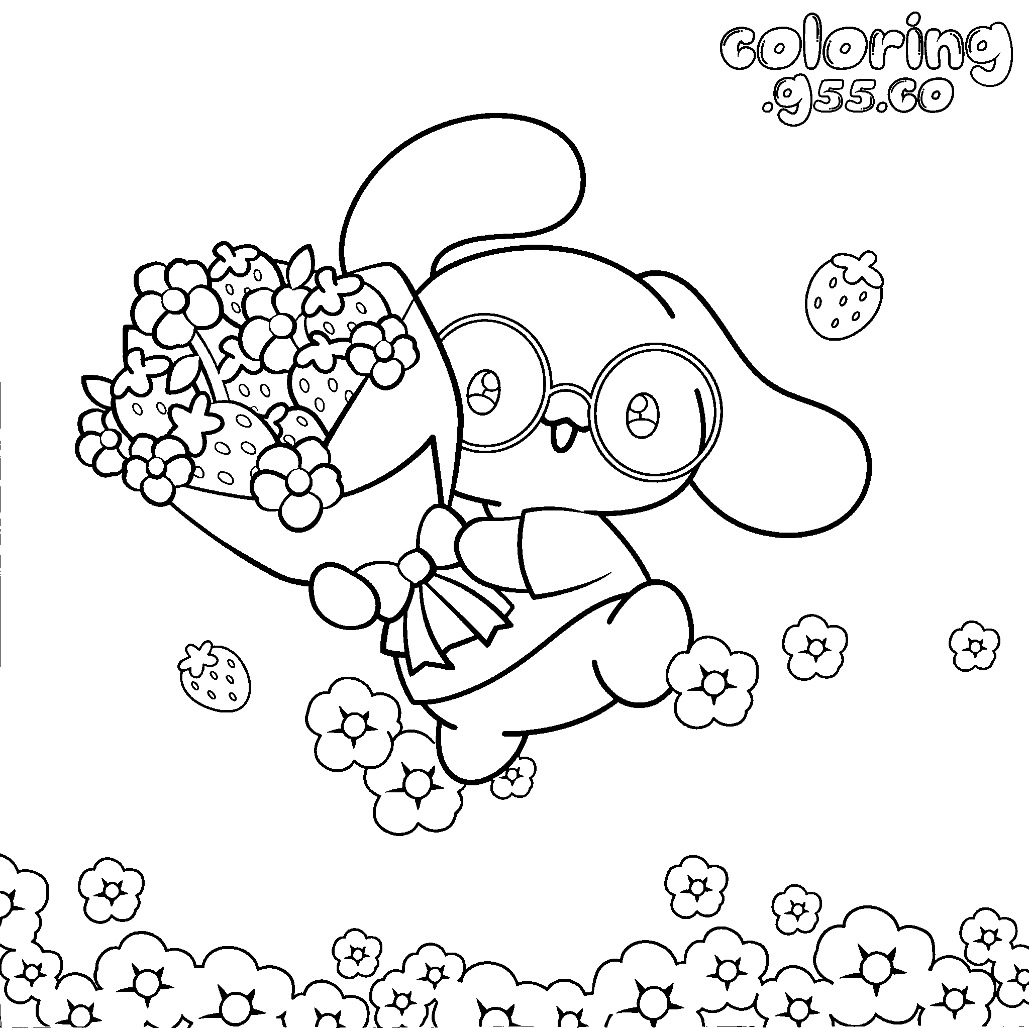 hello kitty friends cinnamoroll glasses strawberry bouquet line art for kids