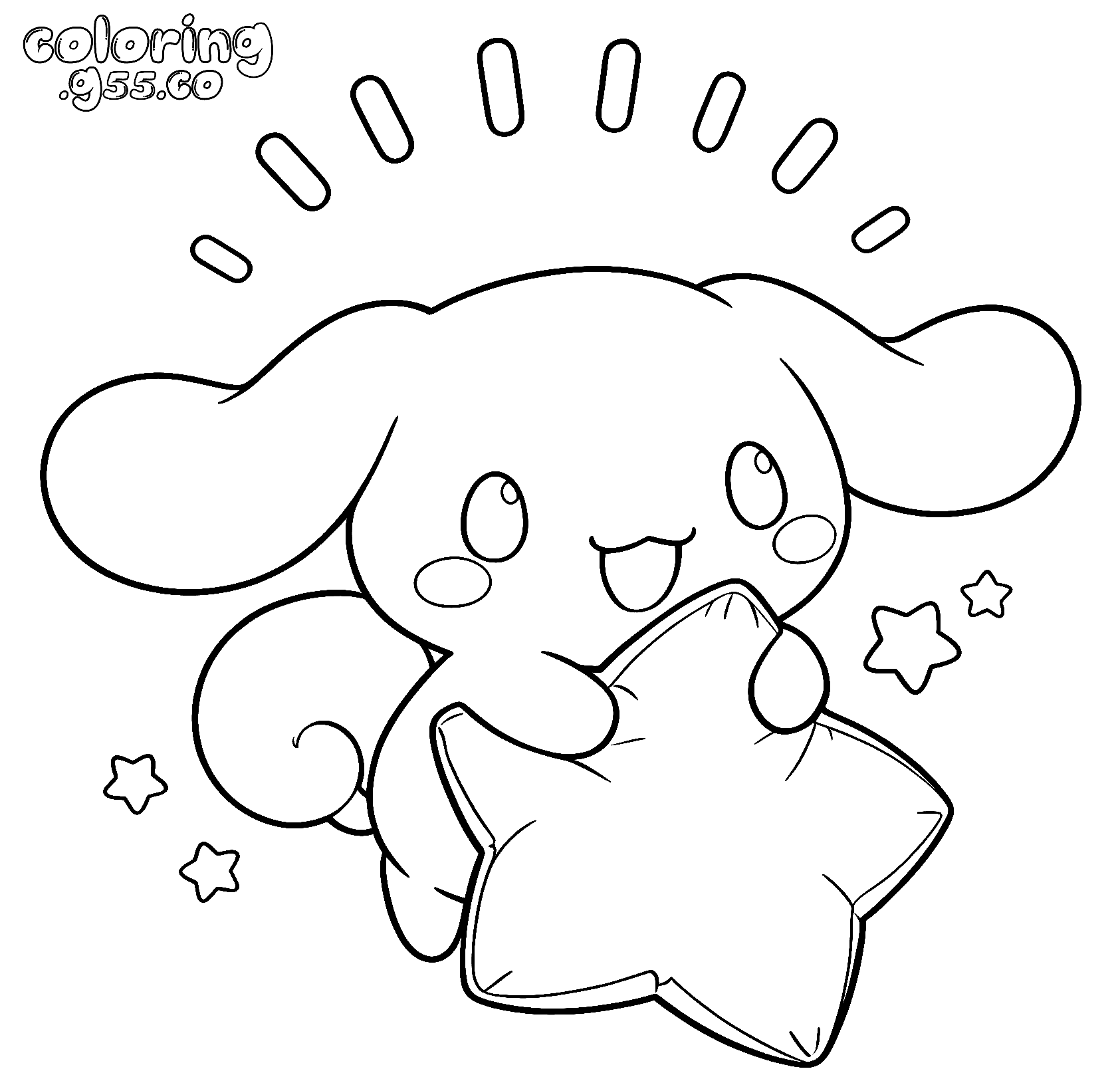 hello kitty friends cinnamoroll holding cute star pillow line art for kids