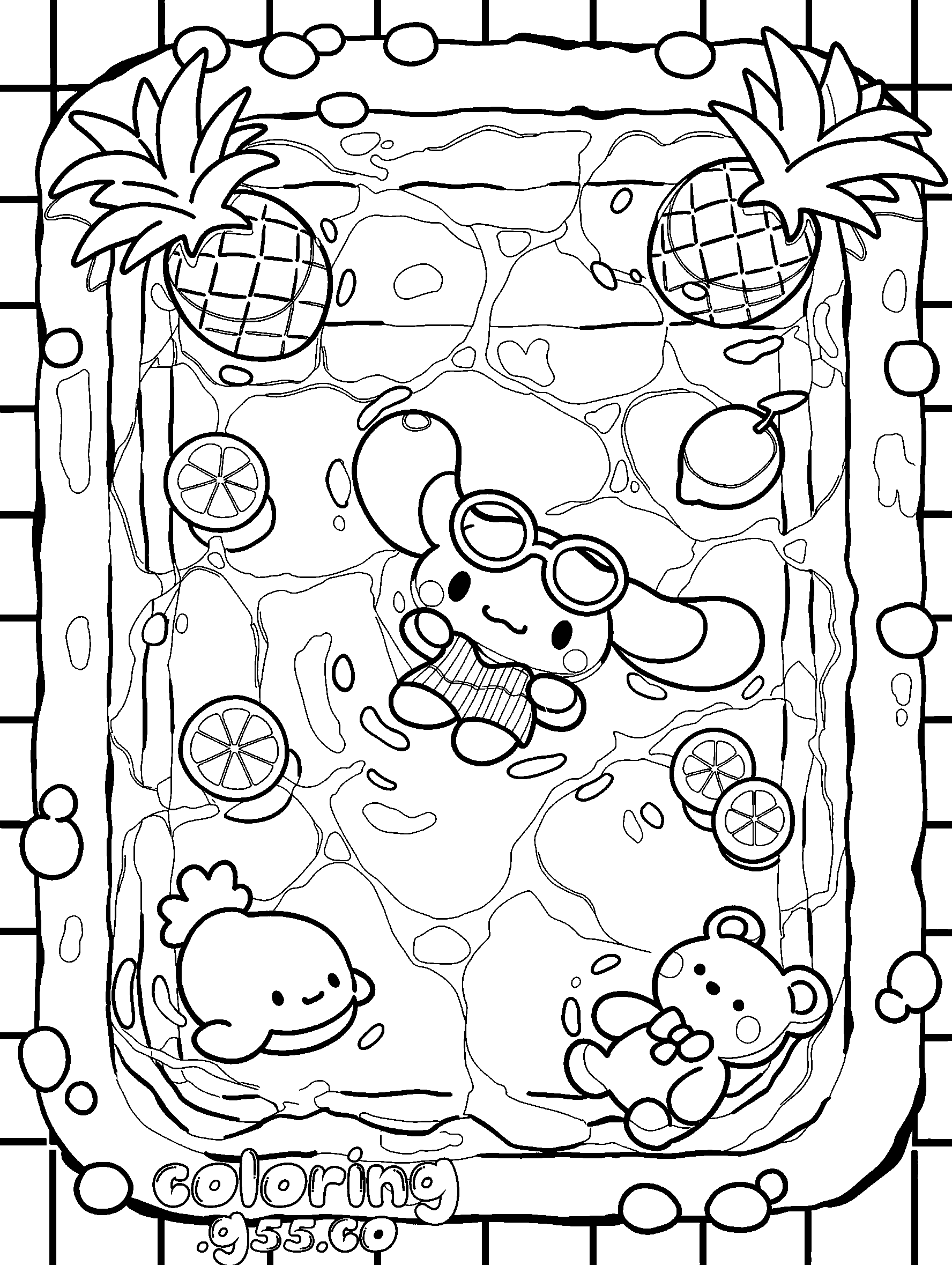 hello kitty friends cinnamoroll swimsuit pool float line art for kids