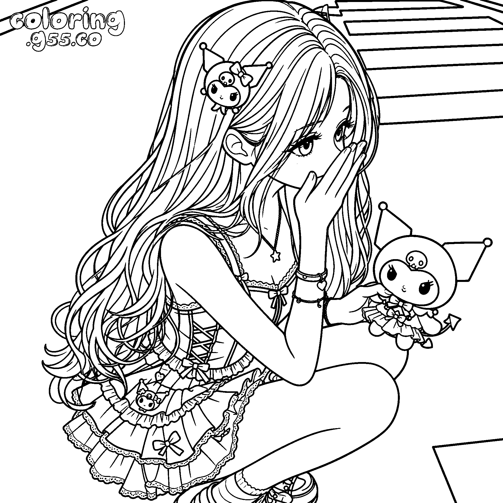 anime girl kuromi gothic line art