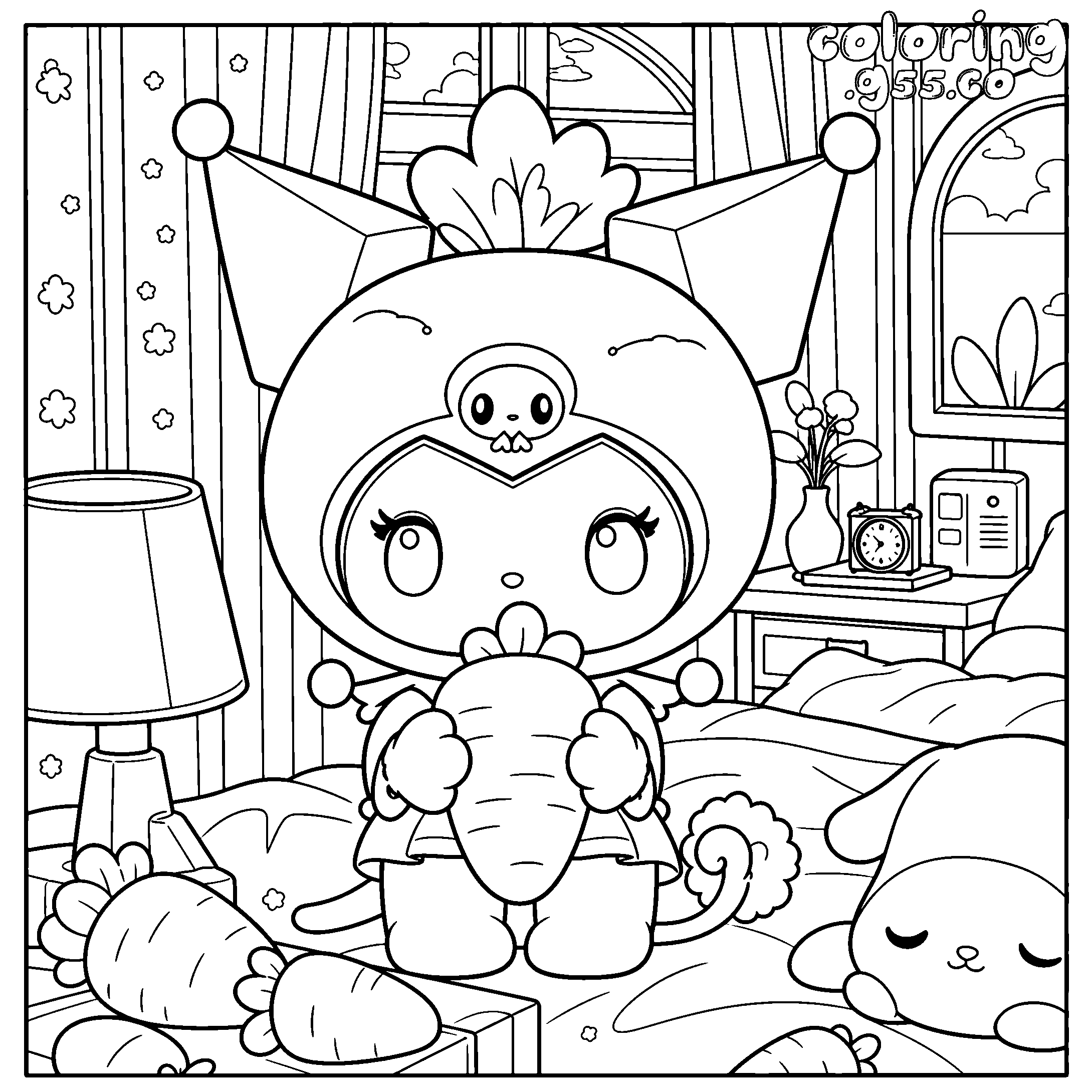 cute kuromi holding carrot line art