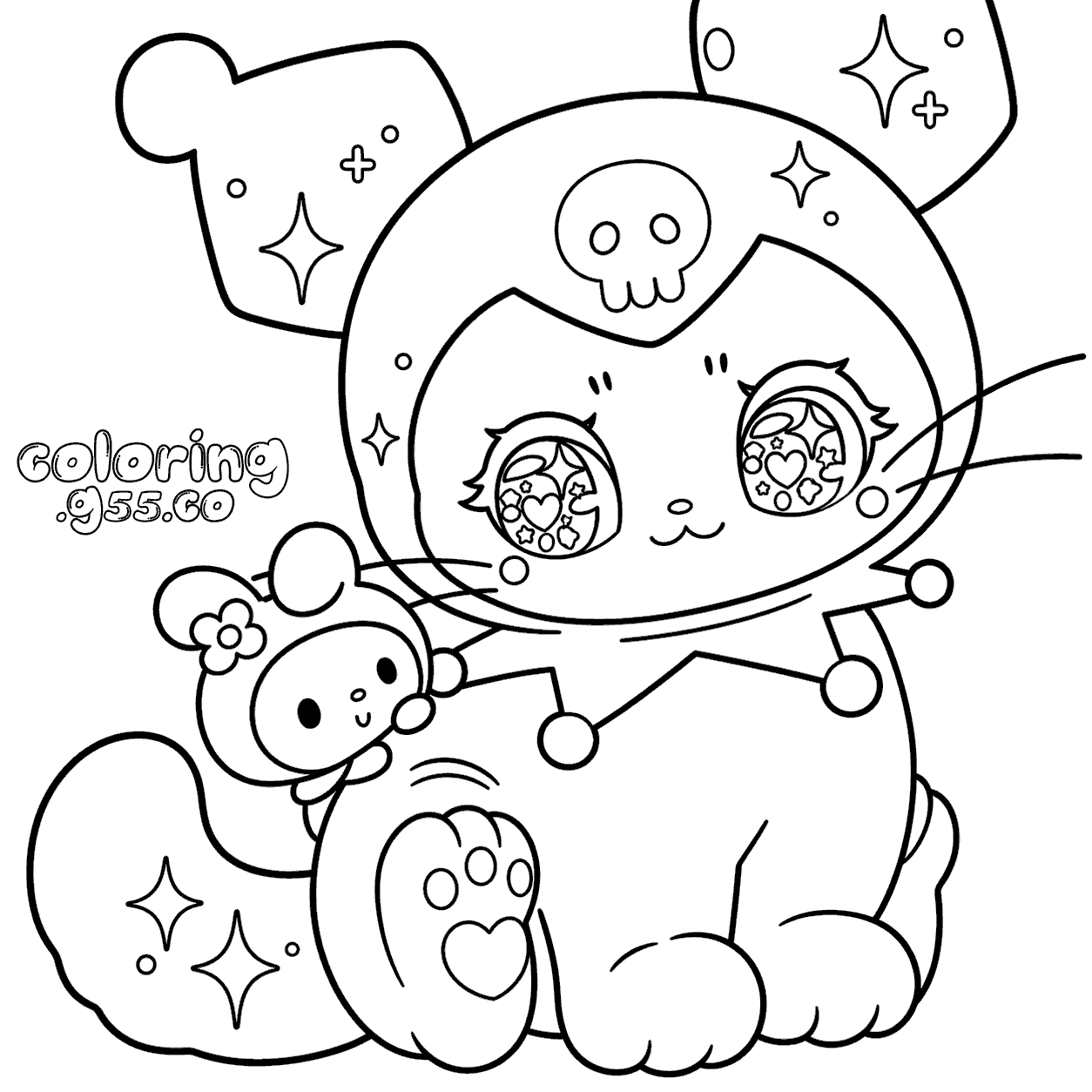 hello kitty friends cute cat kuromi hood sparkle eyes line art for kids