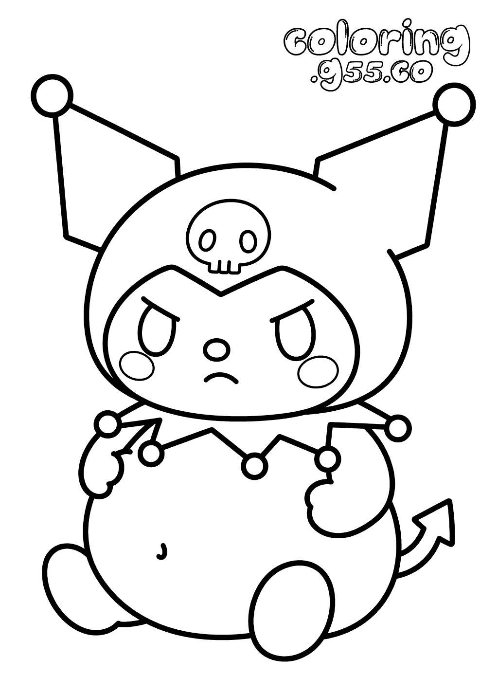 hello kitty friends kuromi angry chibi sitting line art for kids