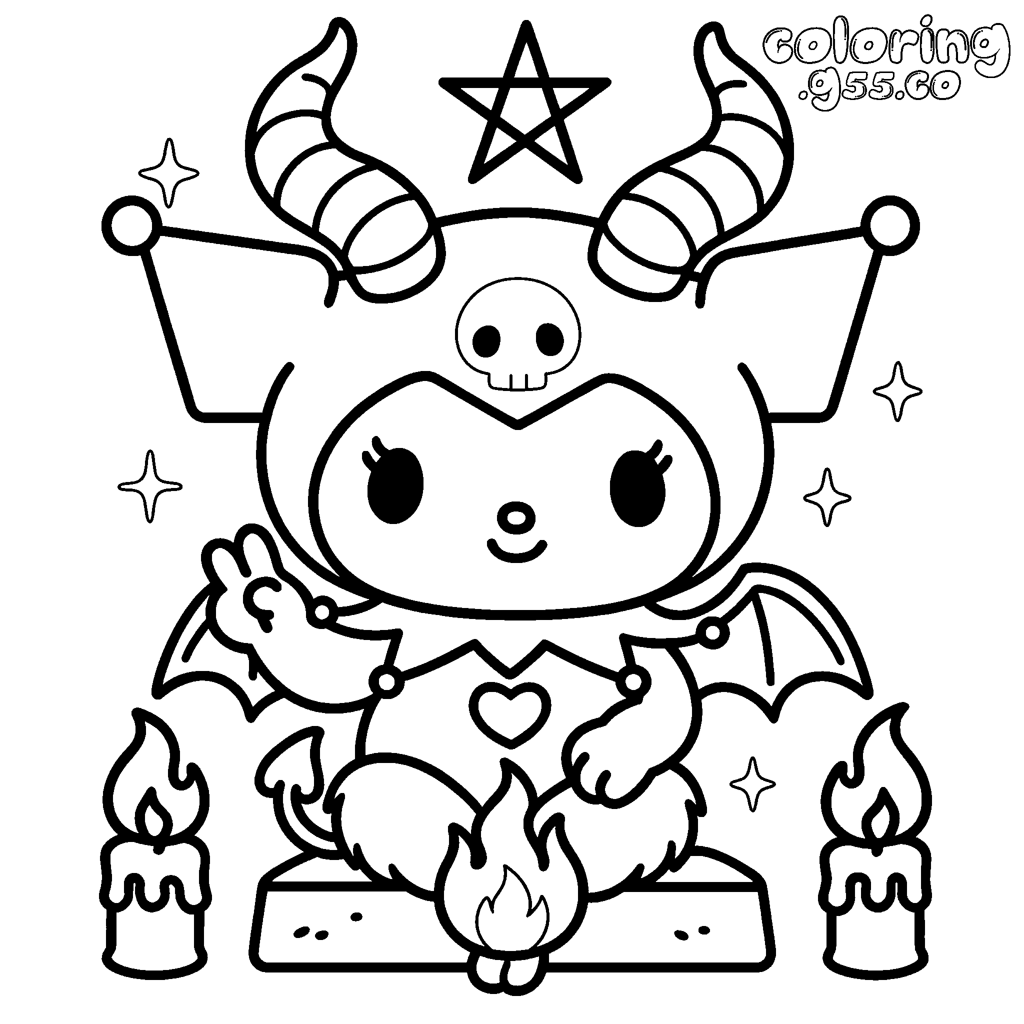 hello kitty friends kuromi baphomet demon horns line art for kids