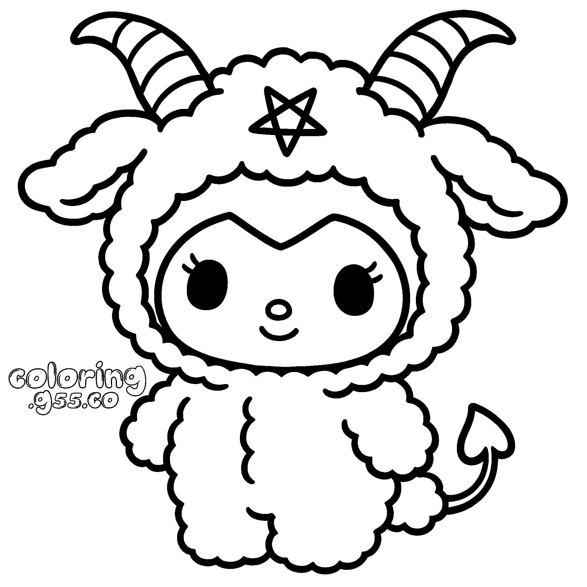 hello kitty friends kuromi baphomet fluffy sheep costume line art for kids