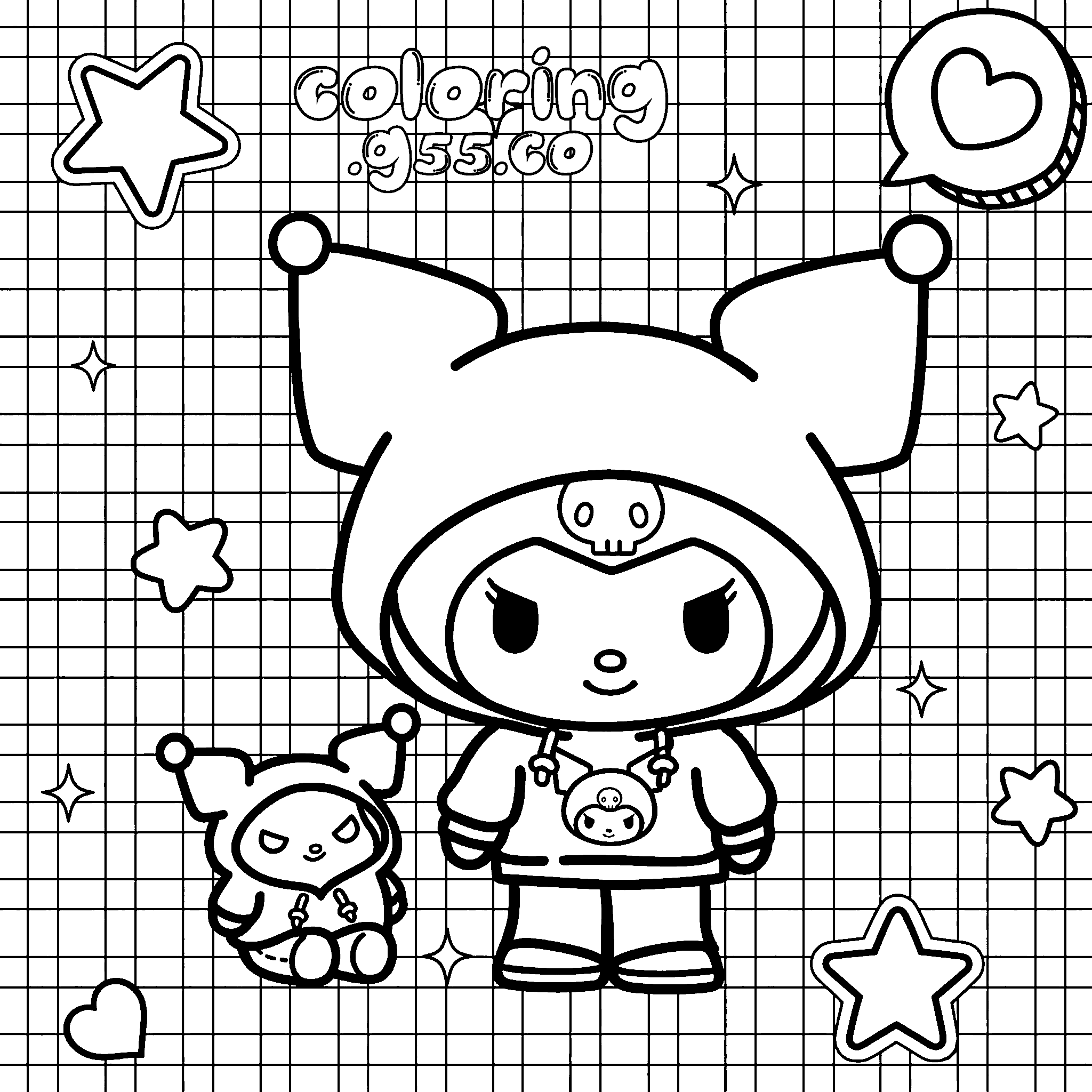 hello kitty friends kuromi hoodie and mini plush toy line art for kids