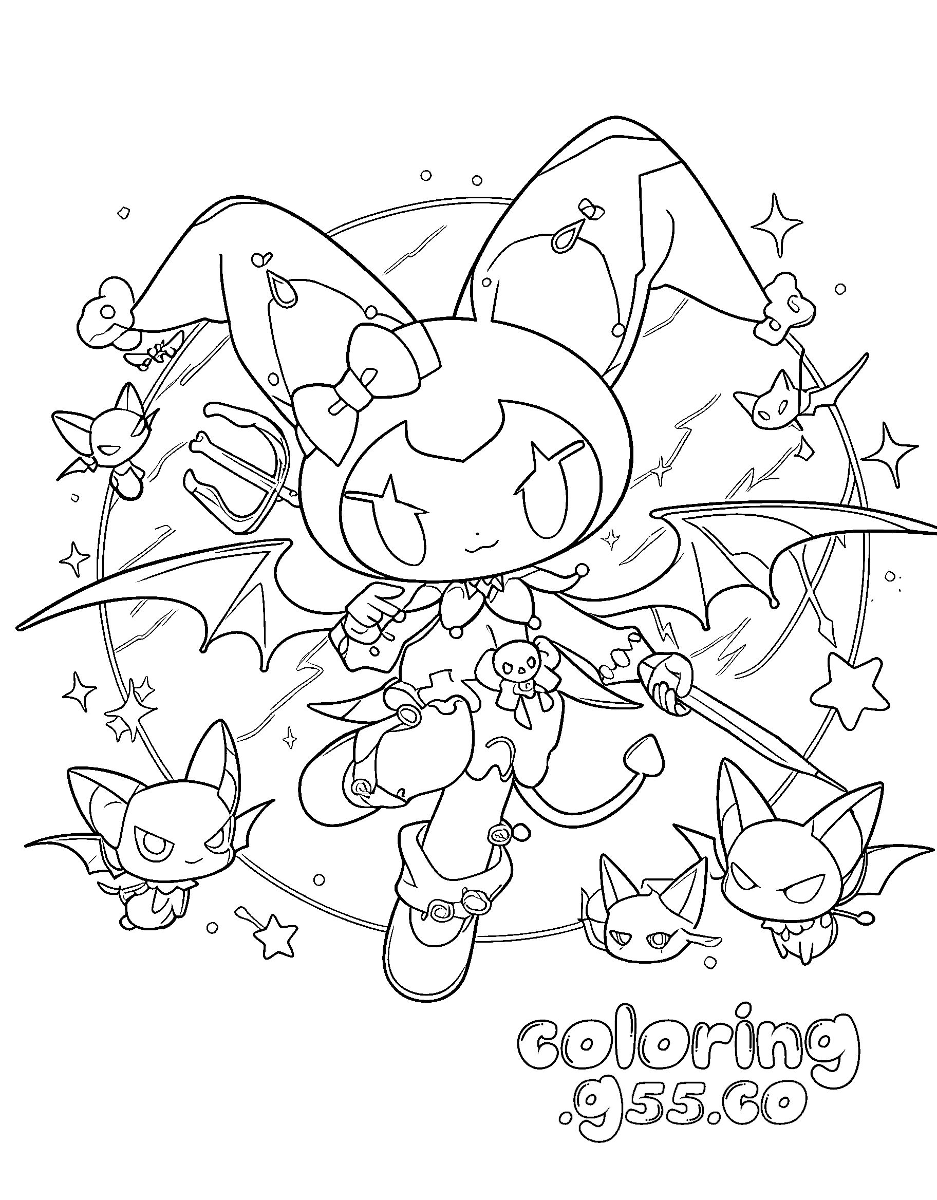 hello kitty friends kuromi magical devil bat wings line art for kids