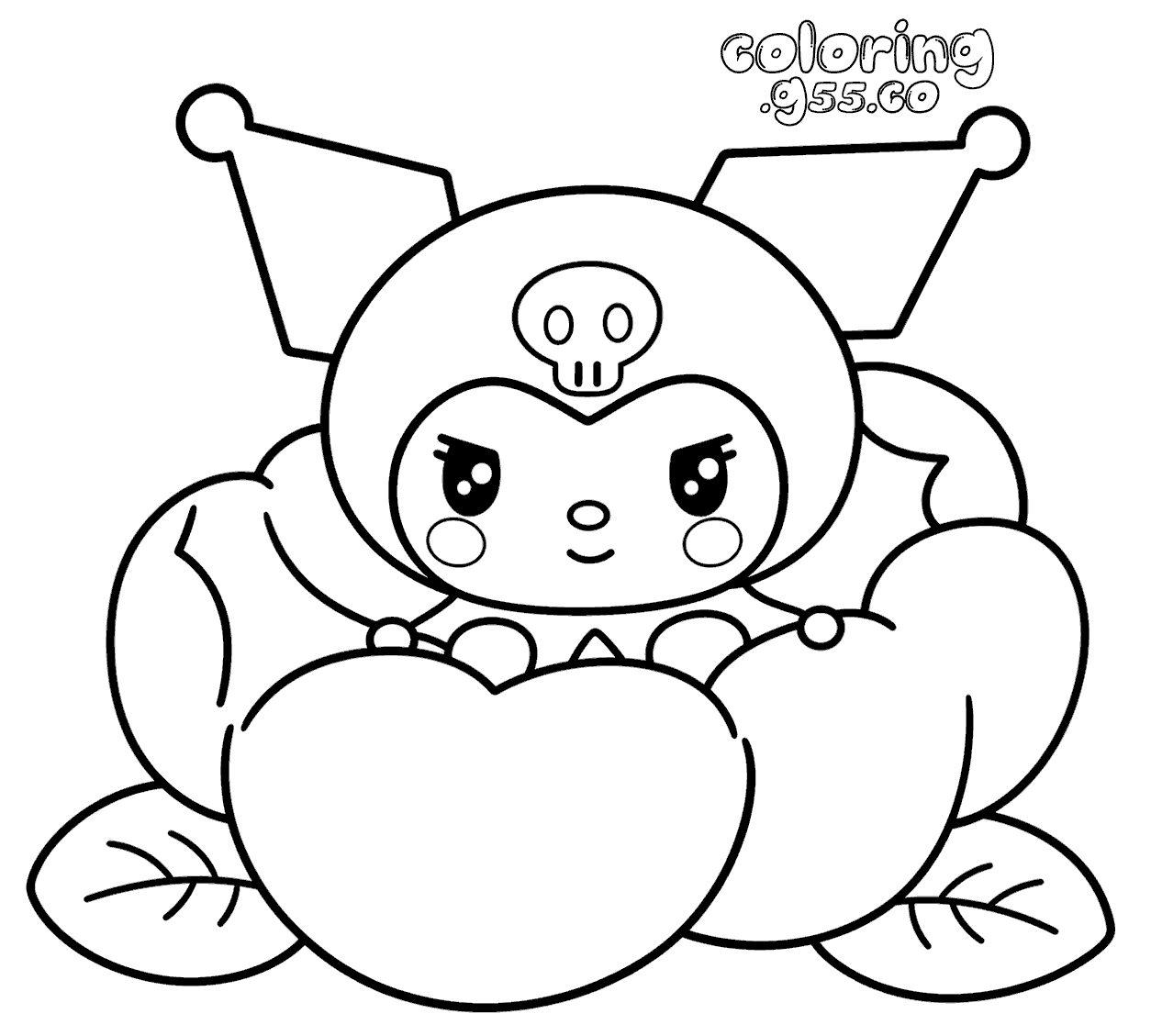 hello kitty friends kuromi sitting in rose flower line art for kids