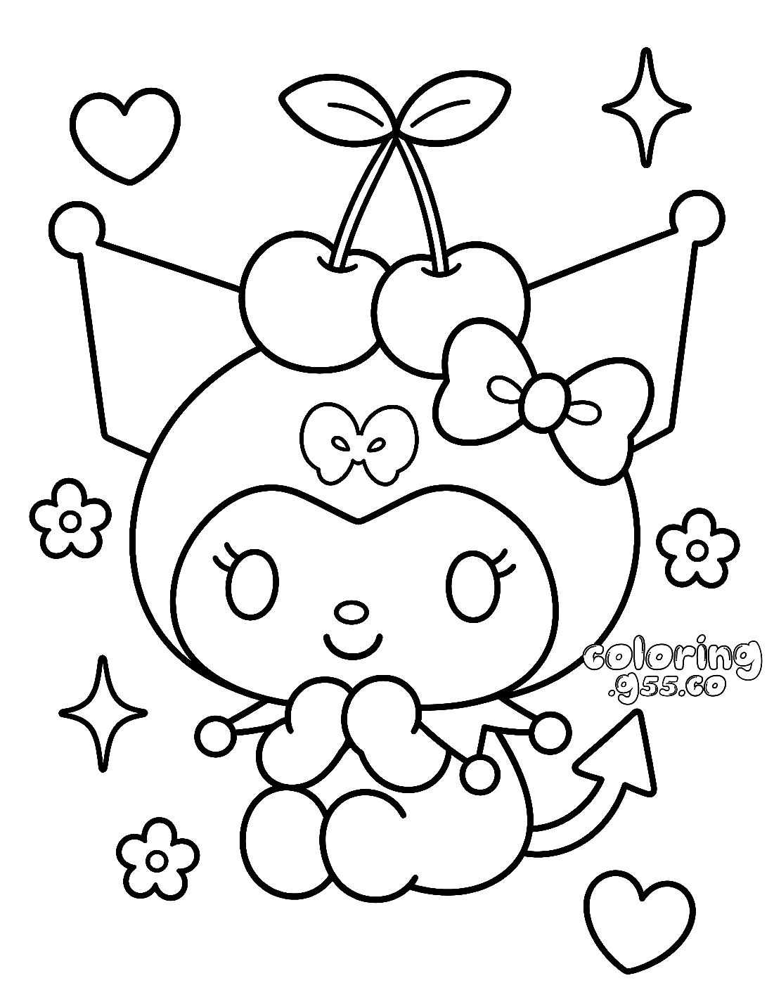 hello kitty friends kuromi sweet cherry hat line art for kids