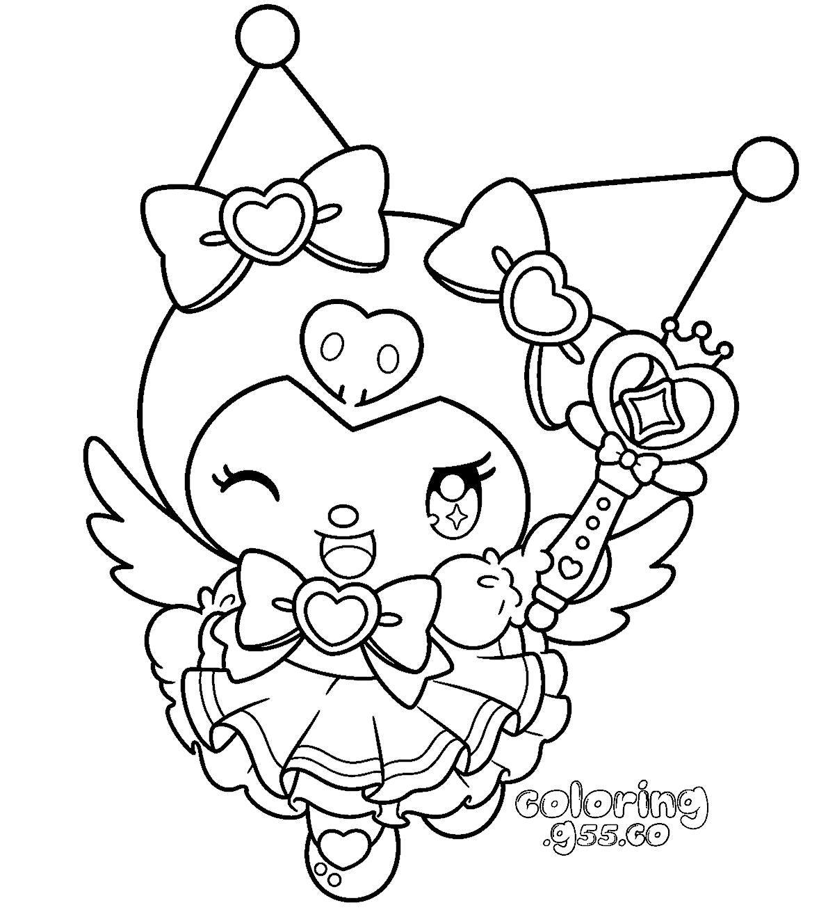 hello kitty friends magical girl kuromi fairy wand line art for kids
