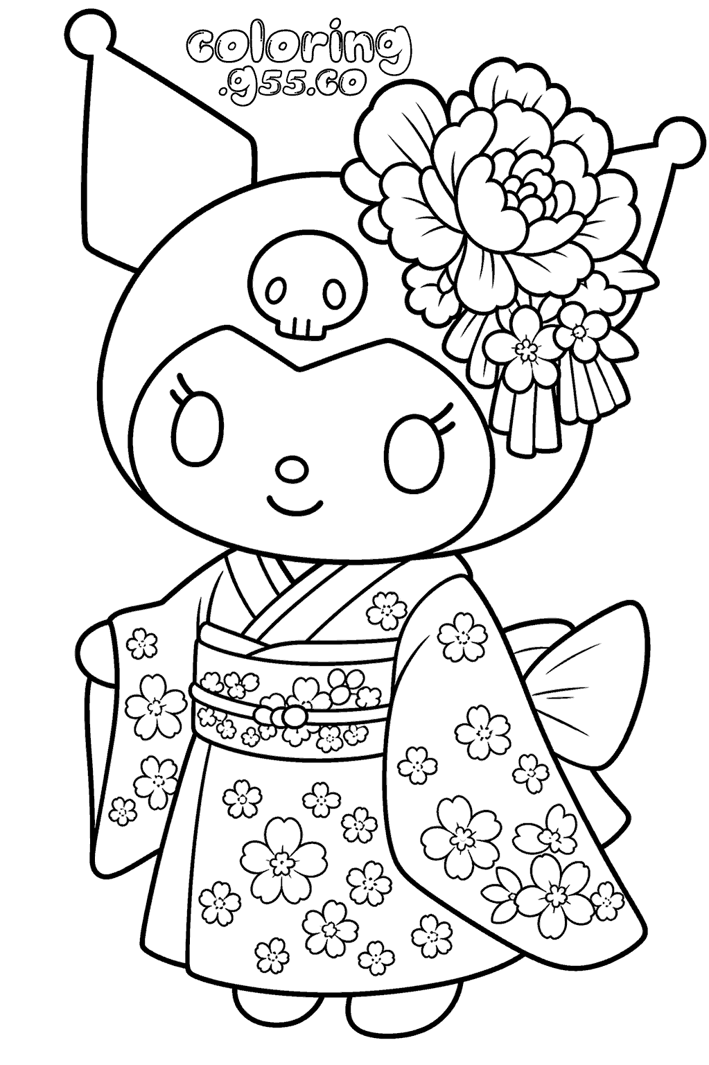hello kitty kuromi kimono floral line art