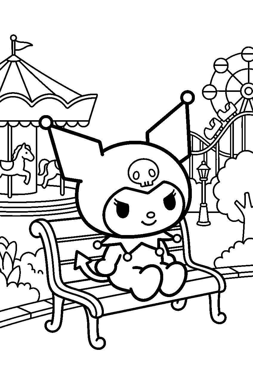 kuromi sitting in amusement park line art