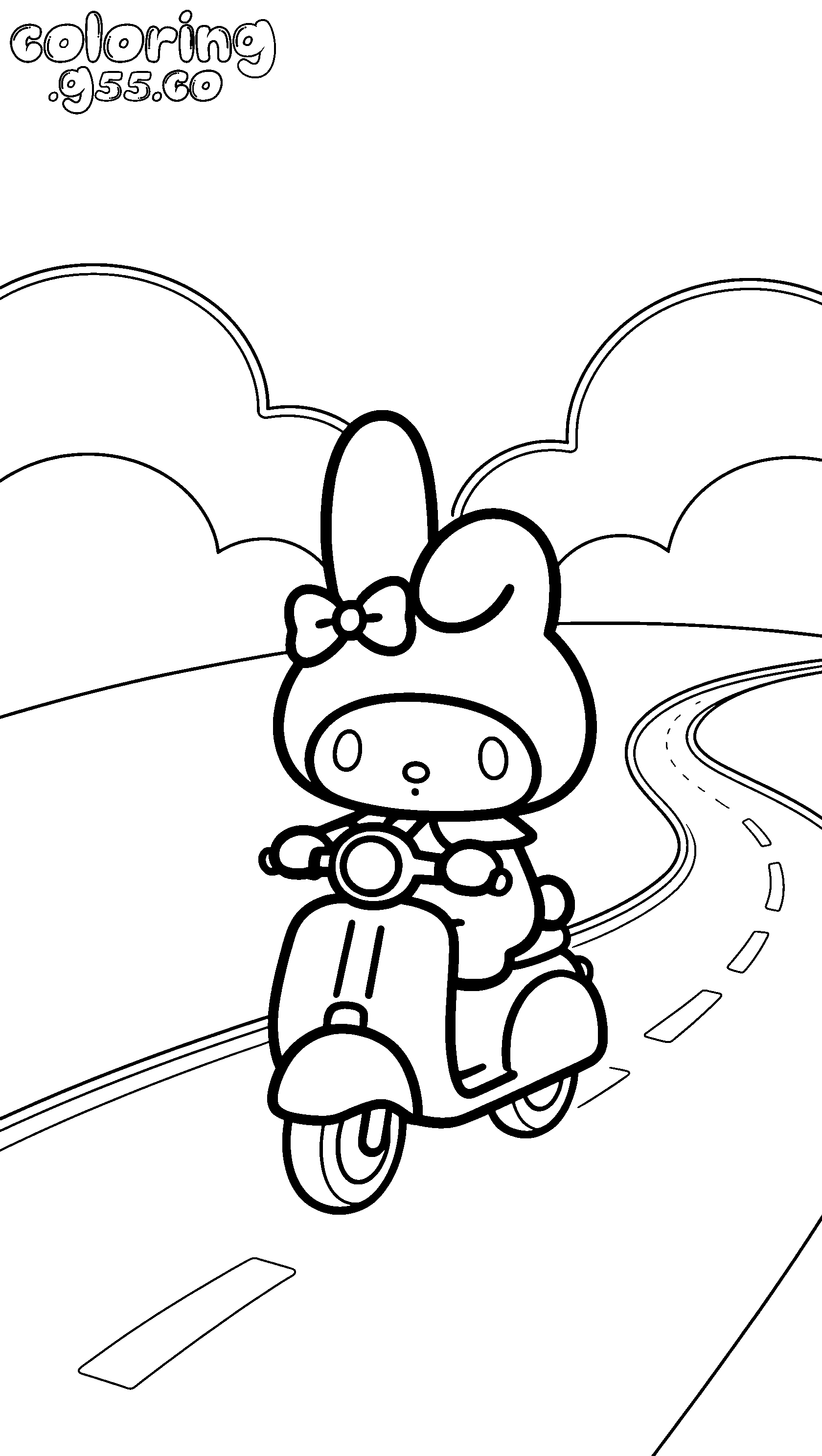 cute my melody riding scooter line art