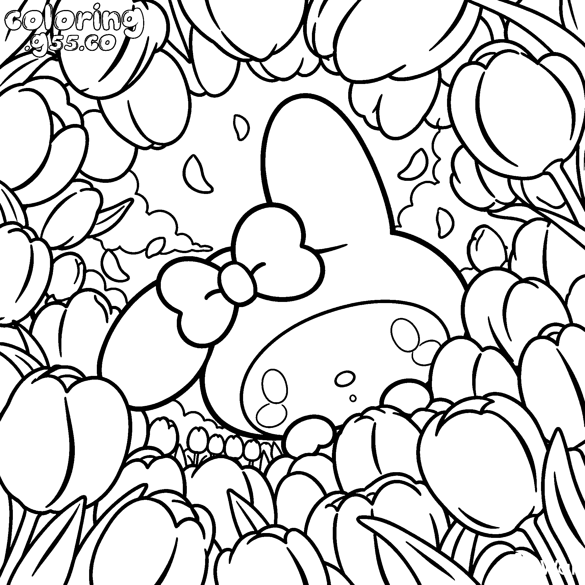 cute my melody tulip flower field line art