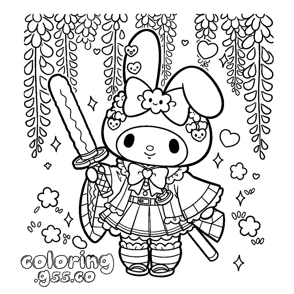 hello kitty friends my melody demon slayer cosplay line art for kids