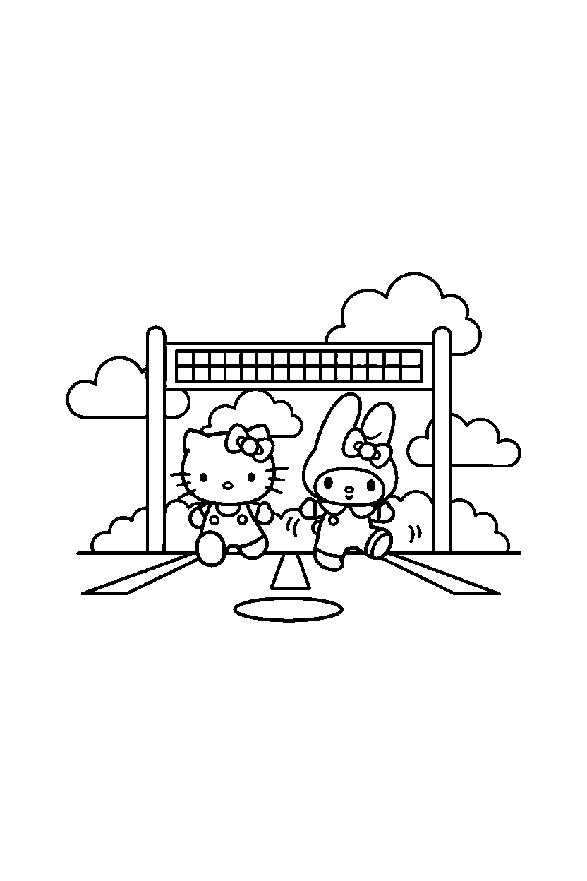 hello kitty my melody running in start area line art