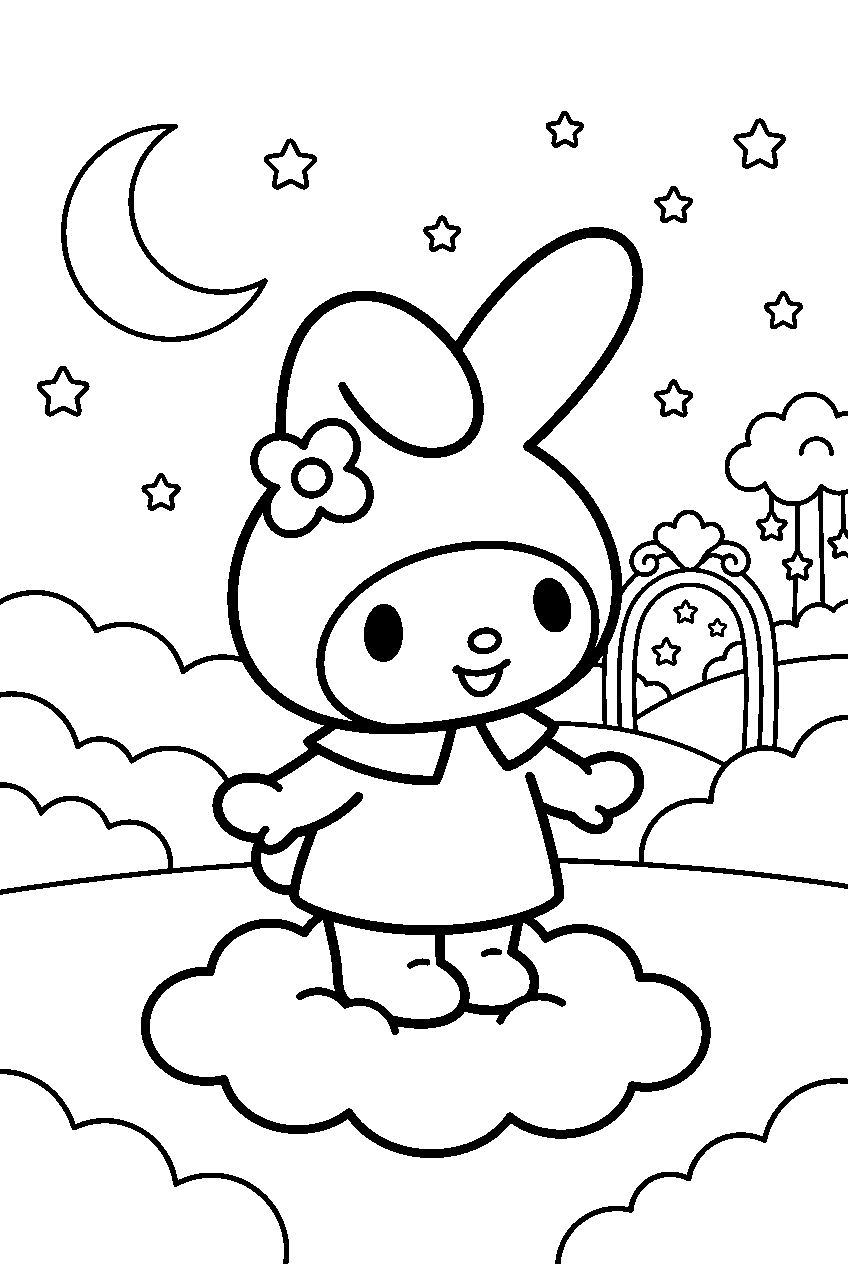 my melody looking around in dreamland line art
