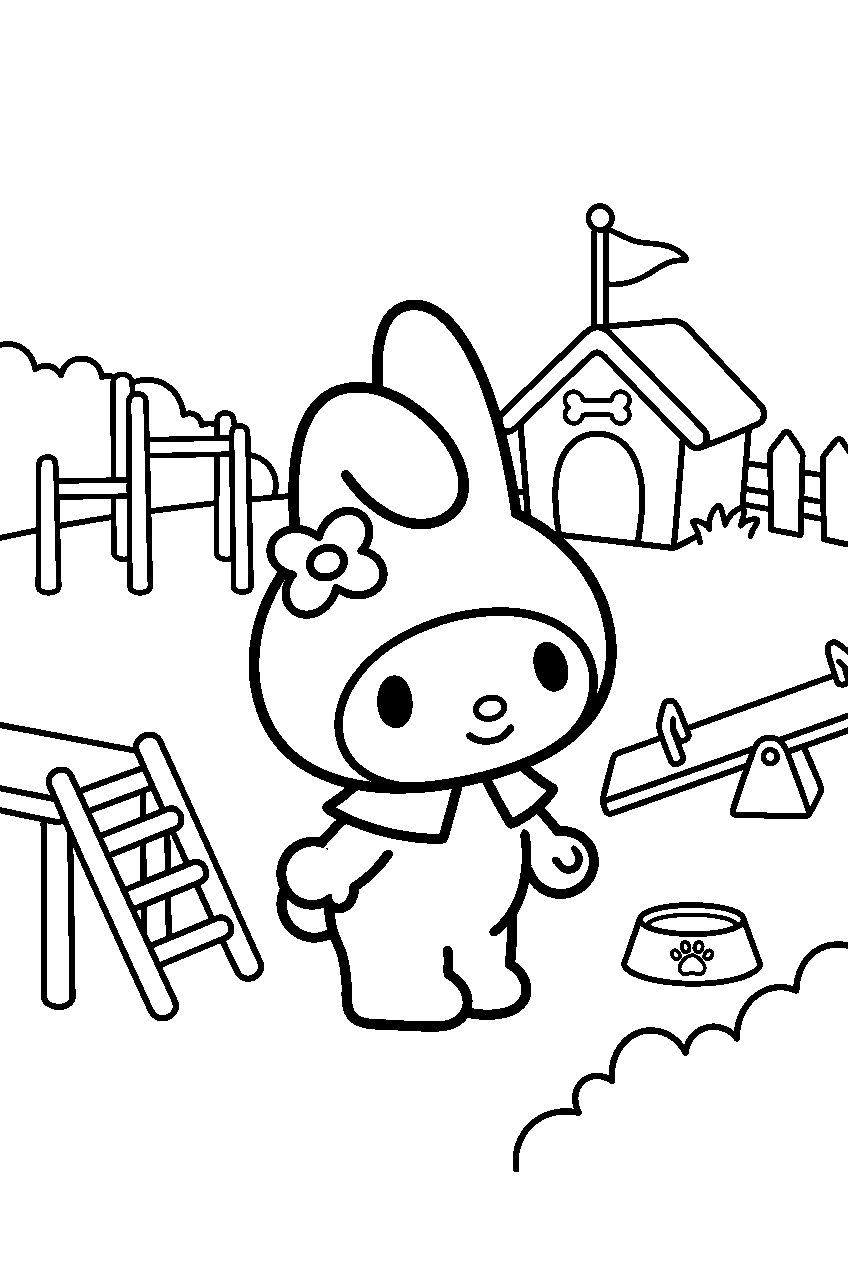 my melody looking around in pet playground line art