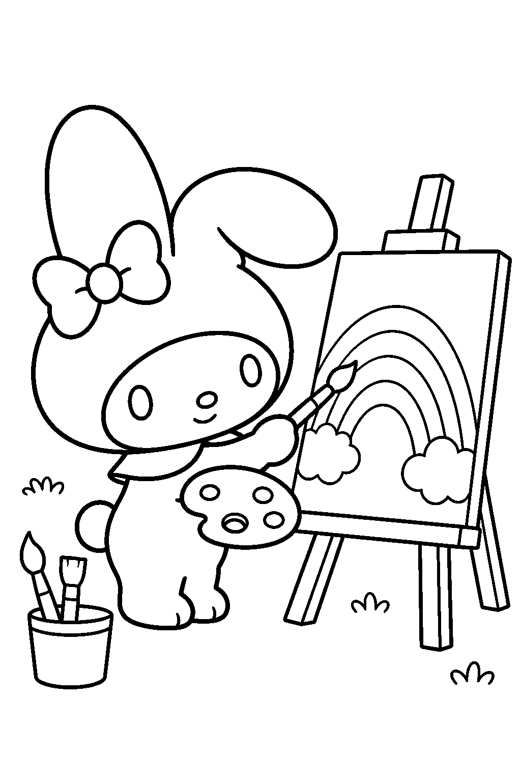 my melody painting a rainbow on an easel line art