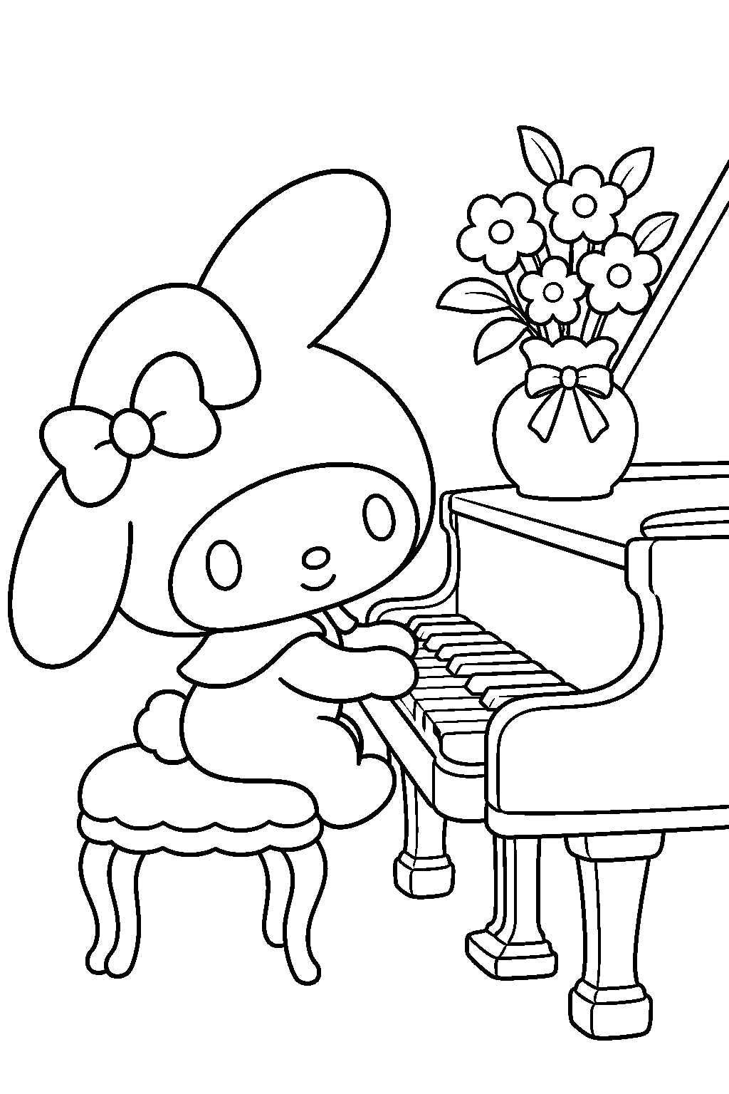 my melody playing the piano beside a vase of flowers line art