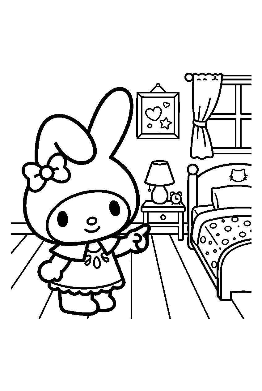 my melody pointing in hello kitty bedroom line art
