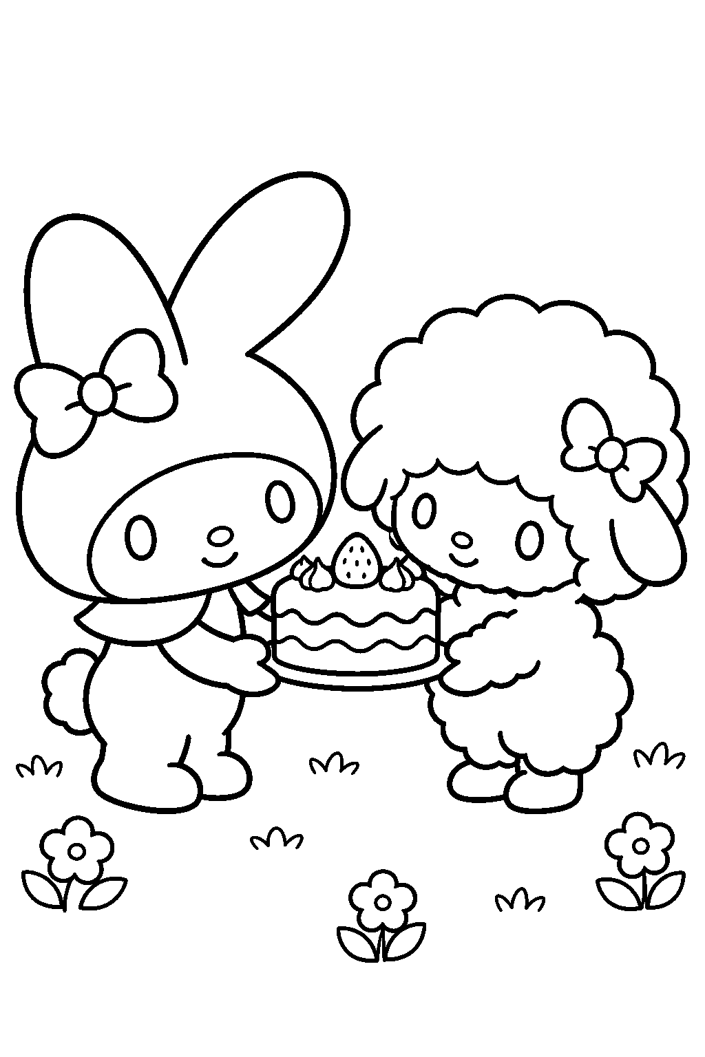 my melody receiving a cake from my sweet piano line art