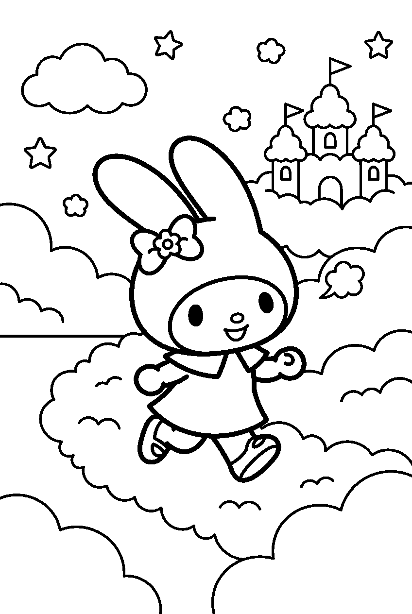 my melody running in cloud kingdom line art