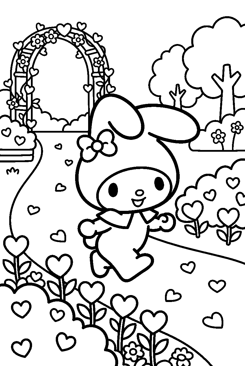 my melody running in heart garden line art