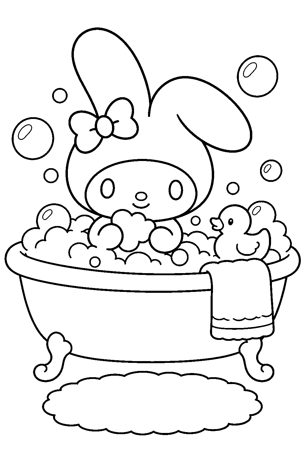 my melody taking a bubble bath in a clawfoot tub line art