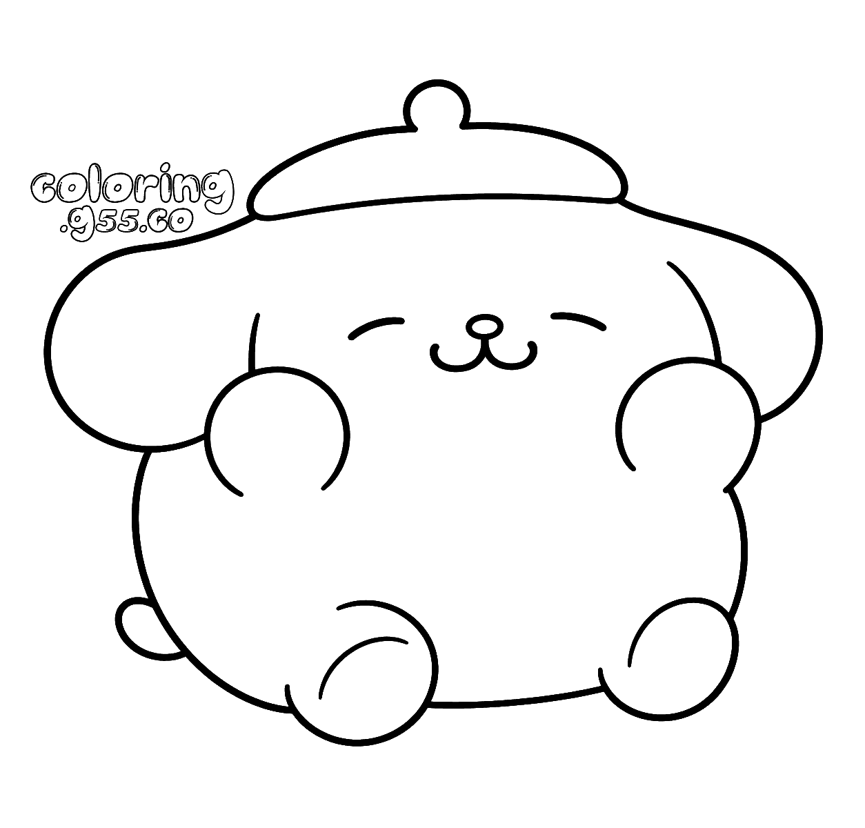 hello kitty friends pompompurin chubby smiling beret line art for kids