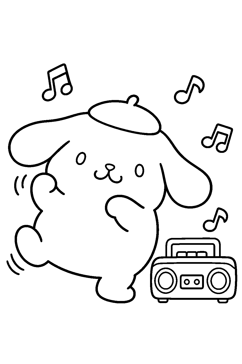 pompompurin dancing beside a music player line art