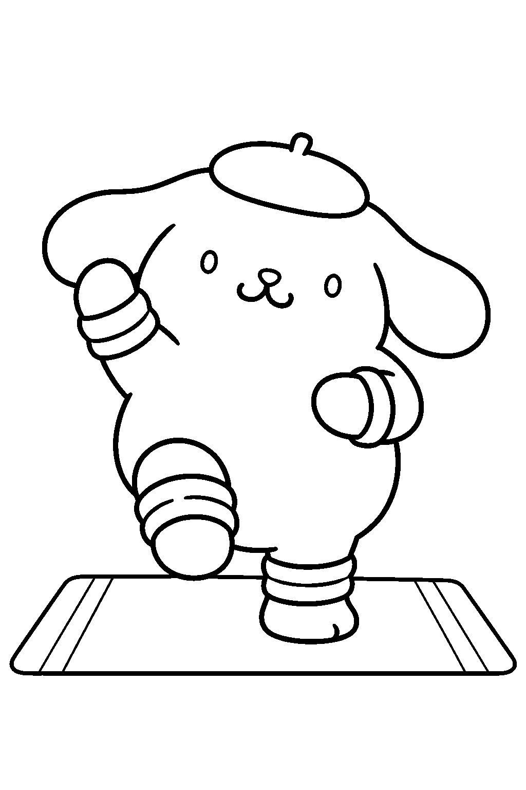 pompompurin doing purin aerobics on an exercise mat line art