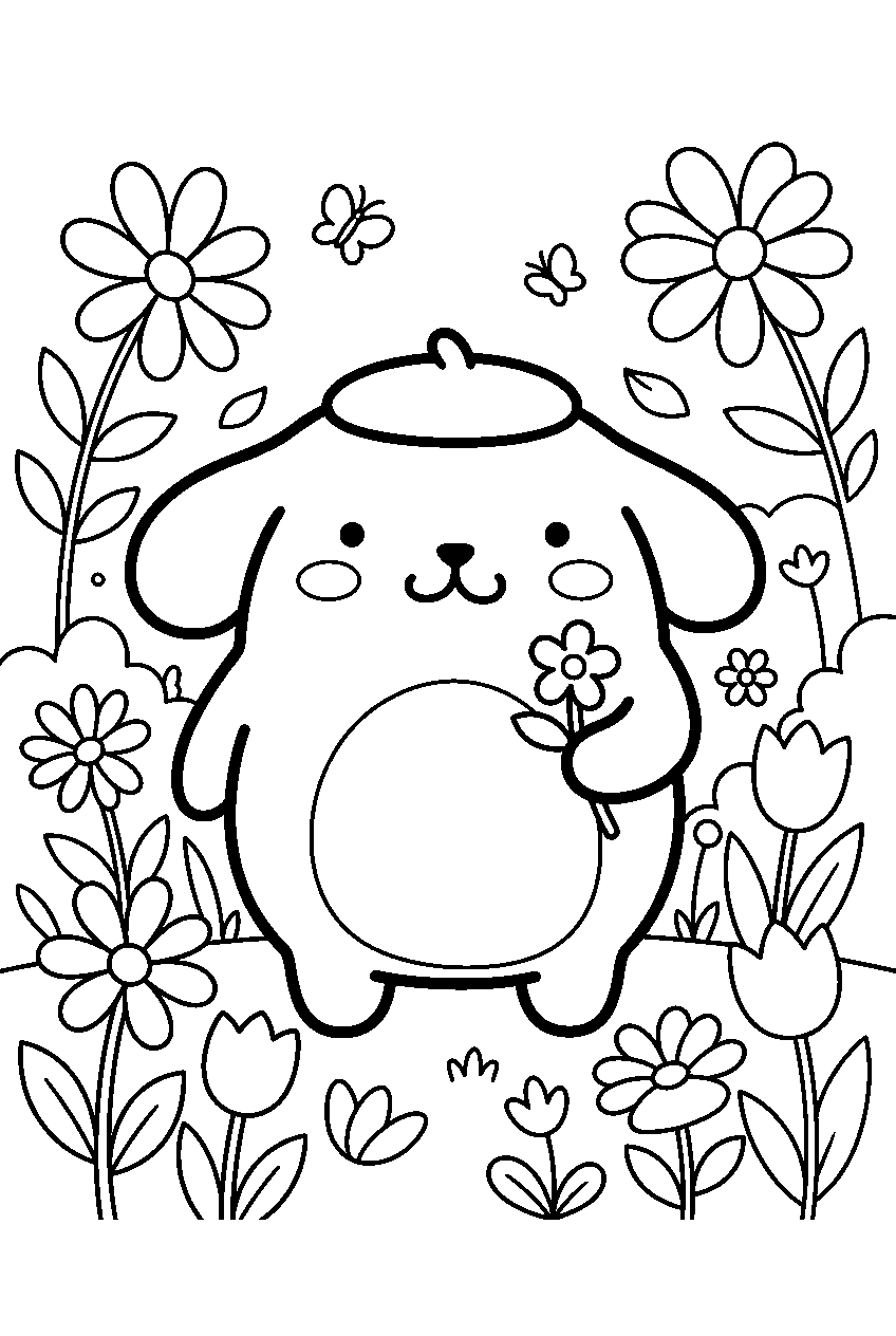 pompompurin in flower garden line art