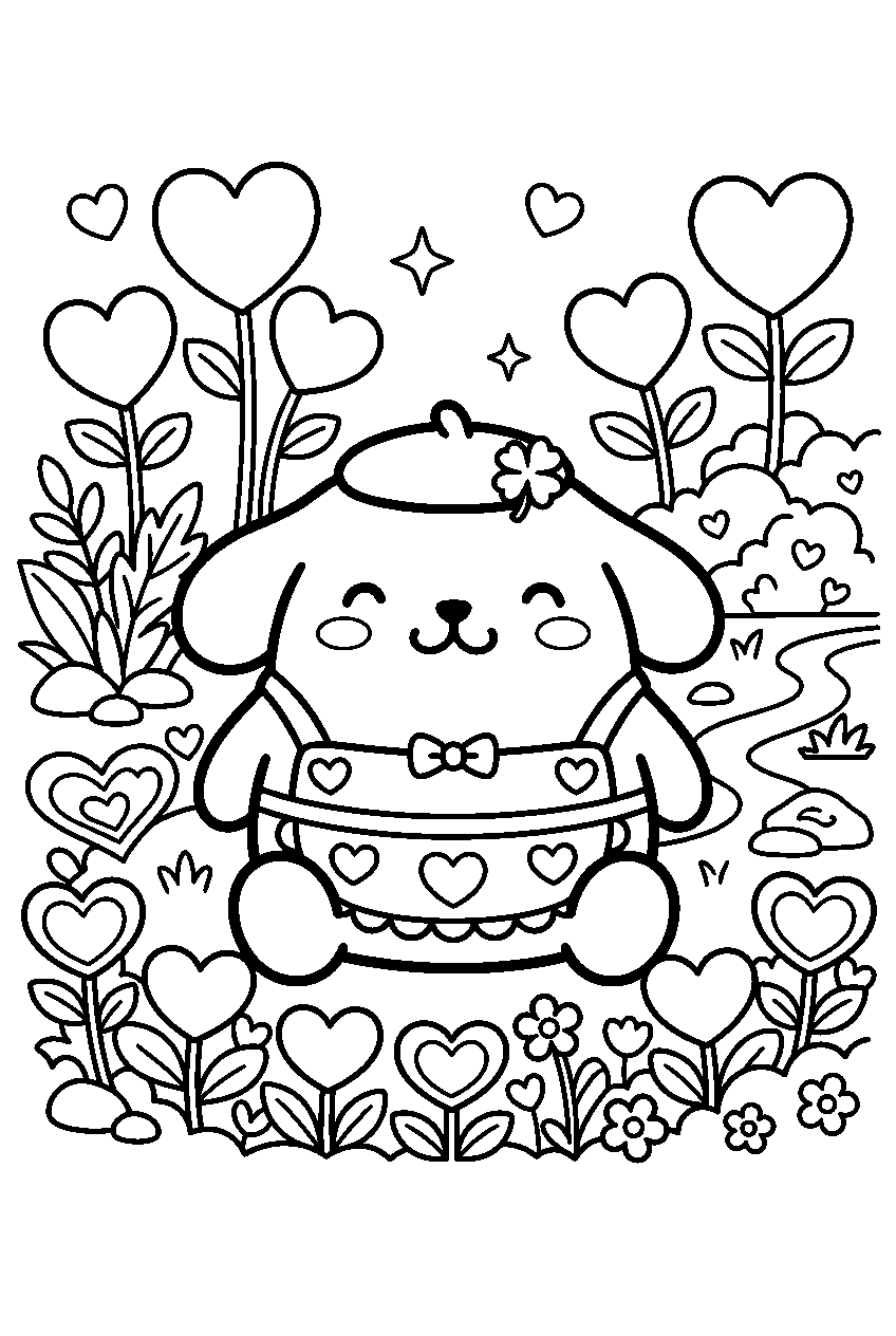 pompompurin in heart garden line art