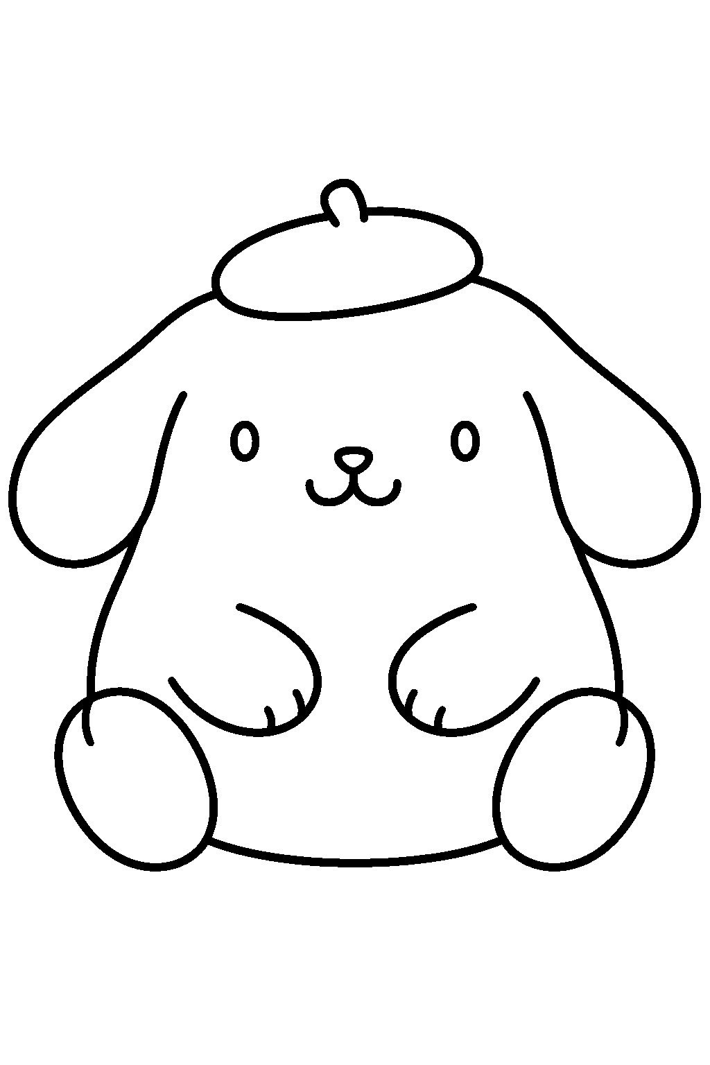 pompompurin sitting with his signature beret and floppy ears line art