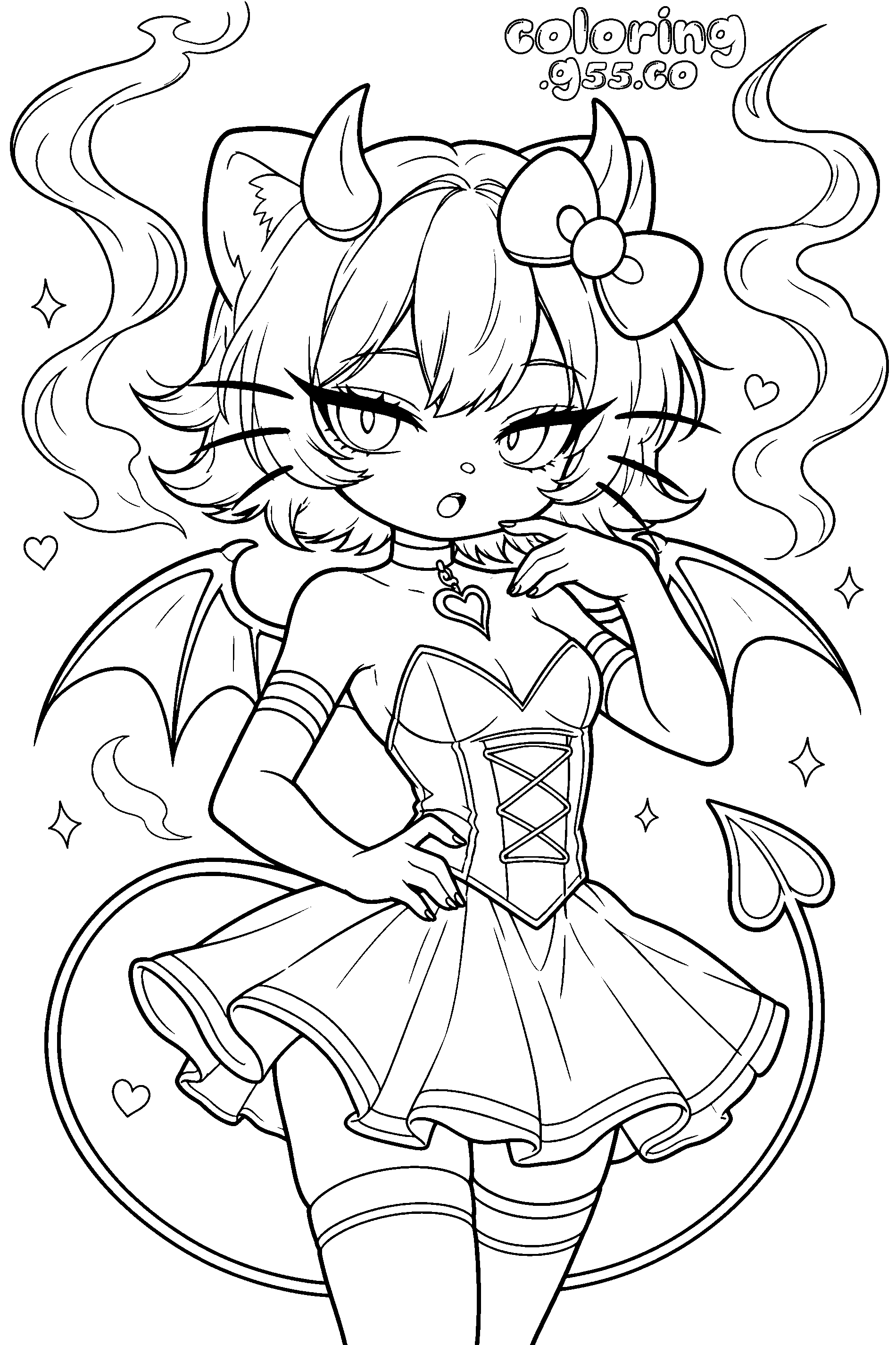 anime hello kitty devil girl line art