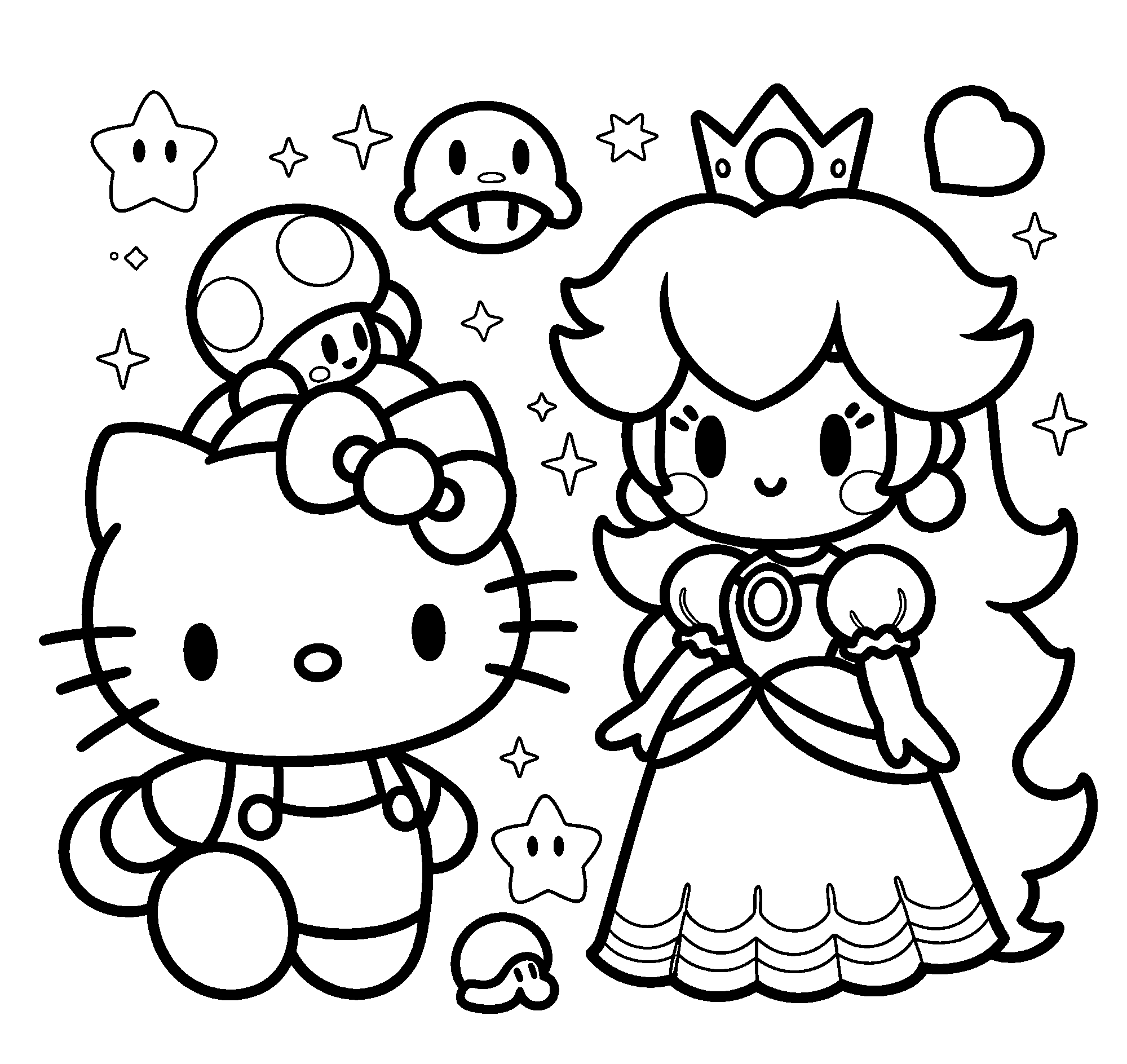 hello kitty and princess peach line art adventure