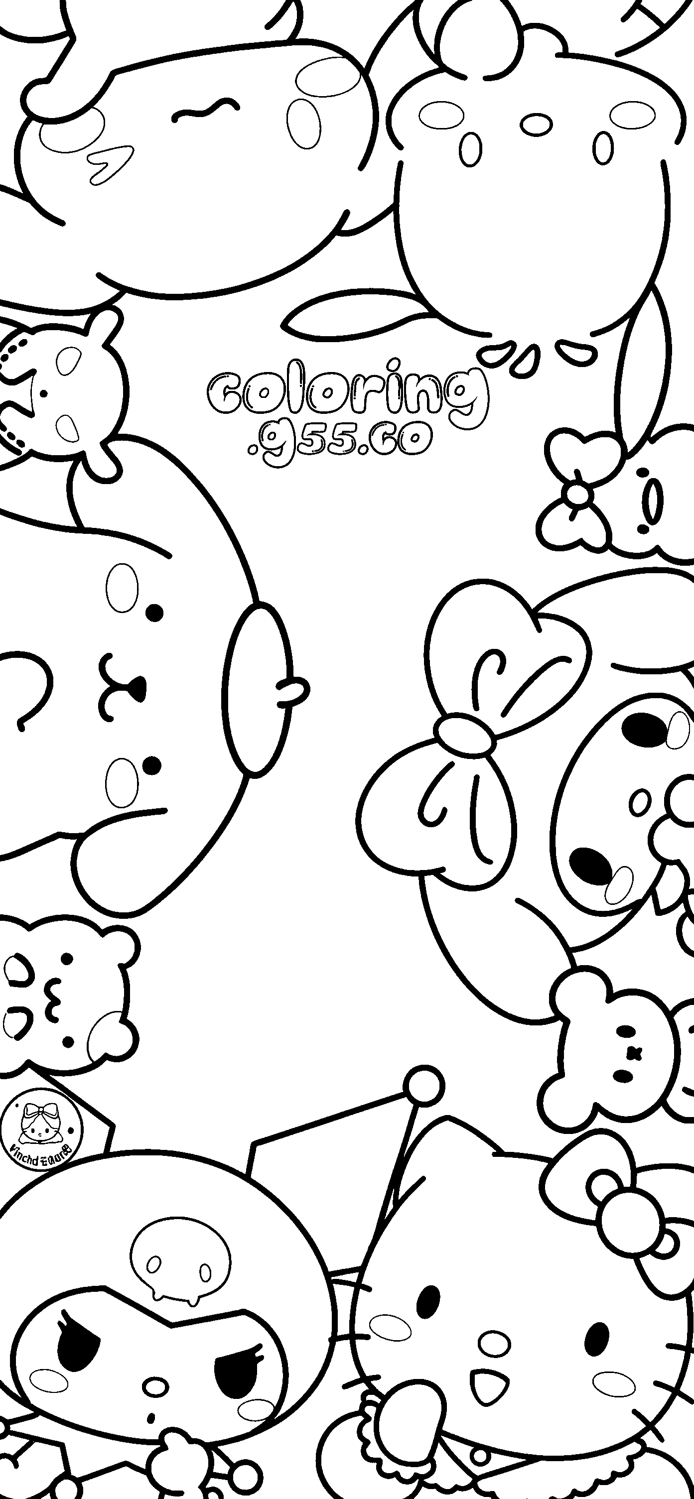 hello kitty and sanrio squad phone wallpaper frame line art for kids