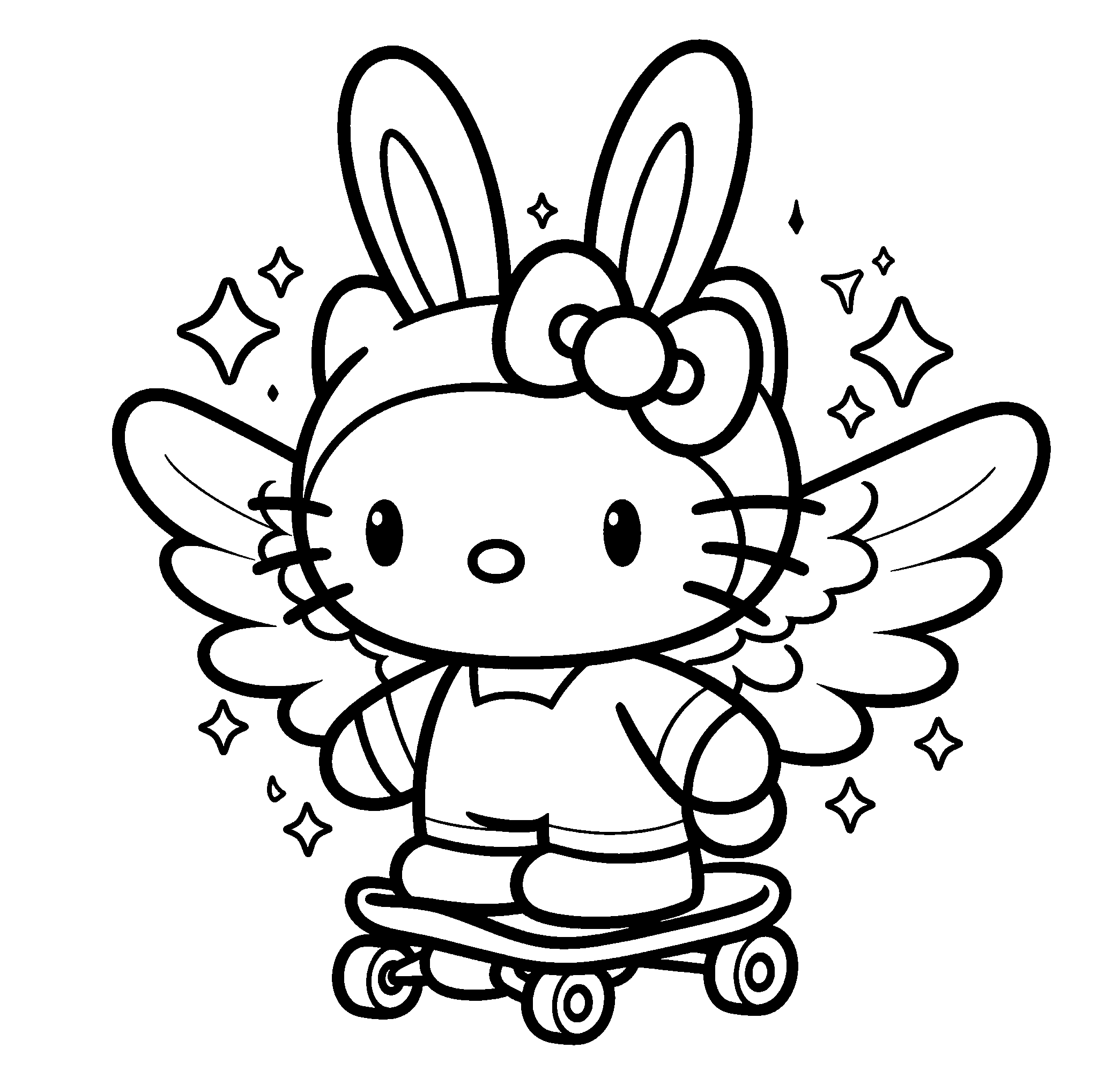 hello kitty angel wings skateboard line art for kids
