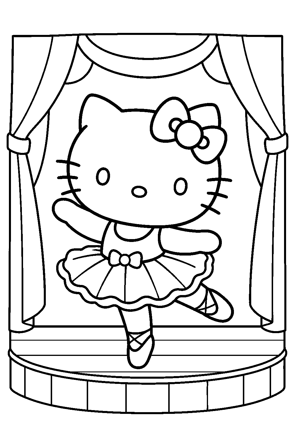 hello kitty as a ballerina dancing on a theater stage line art