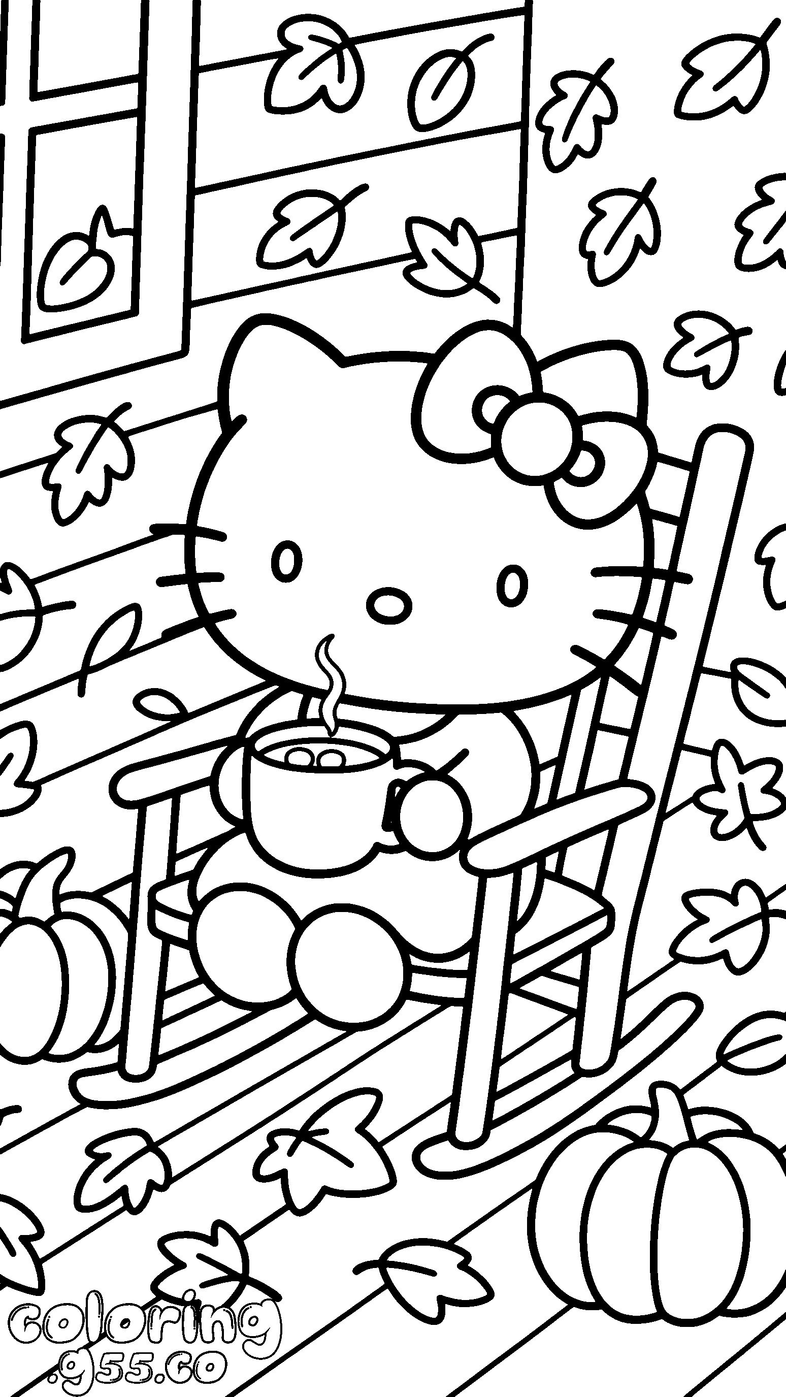 hello kitty autumn porch rocking chair line art