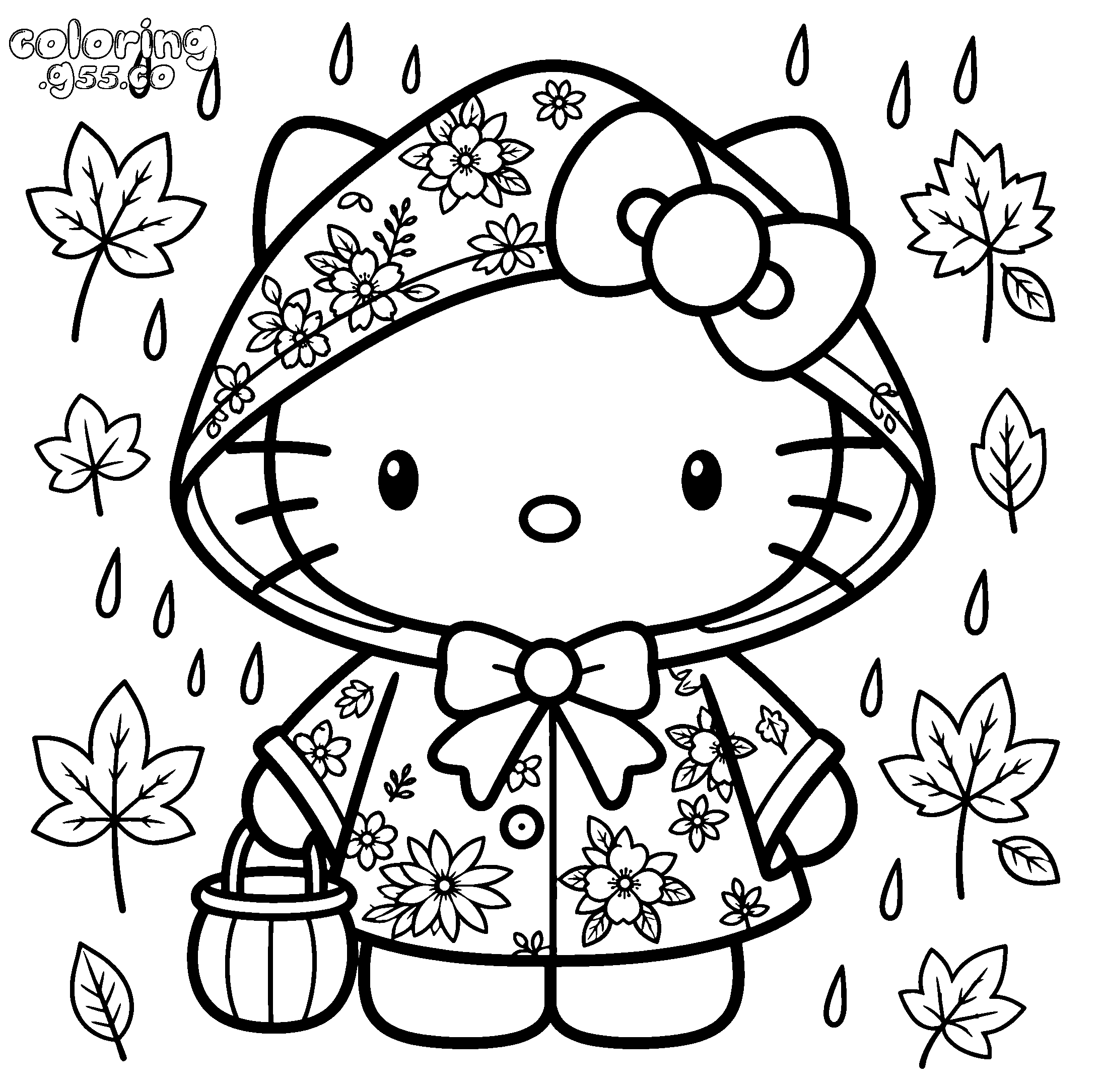 hello kitty autumn rain coat line art