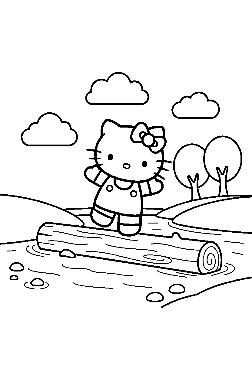 hello kitty balancing by river line art